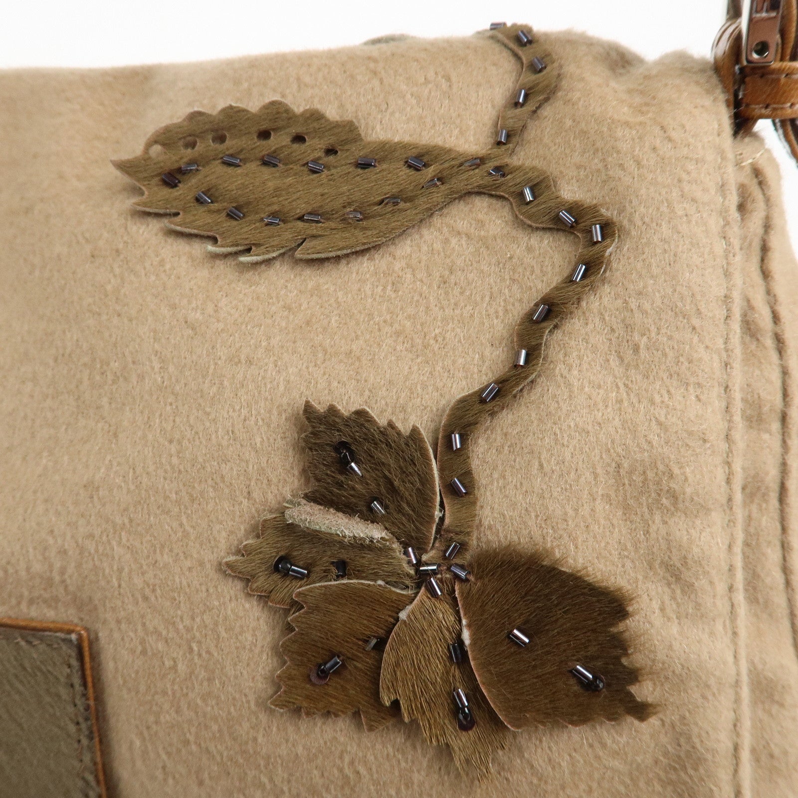 FENDI Mamma Baguette Wool Unborn Calf Shoulder Bag 26325 Used