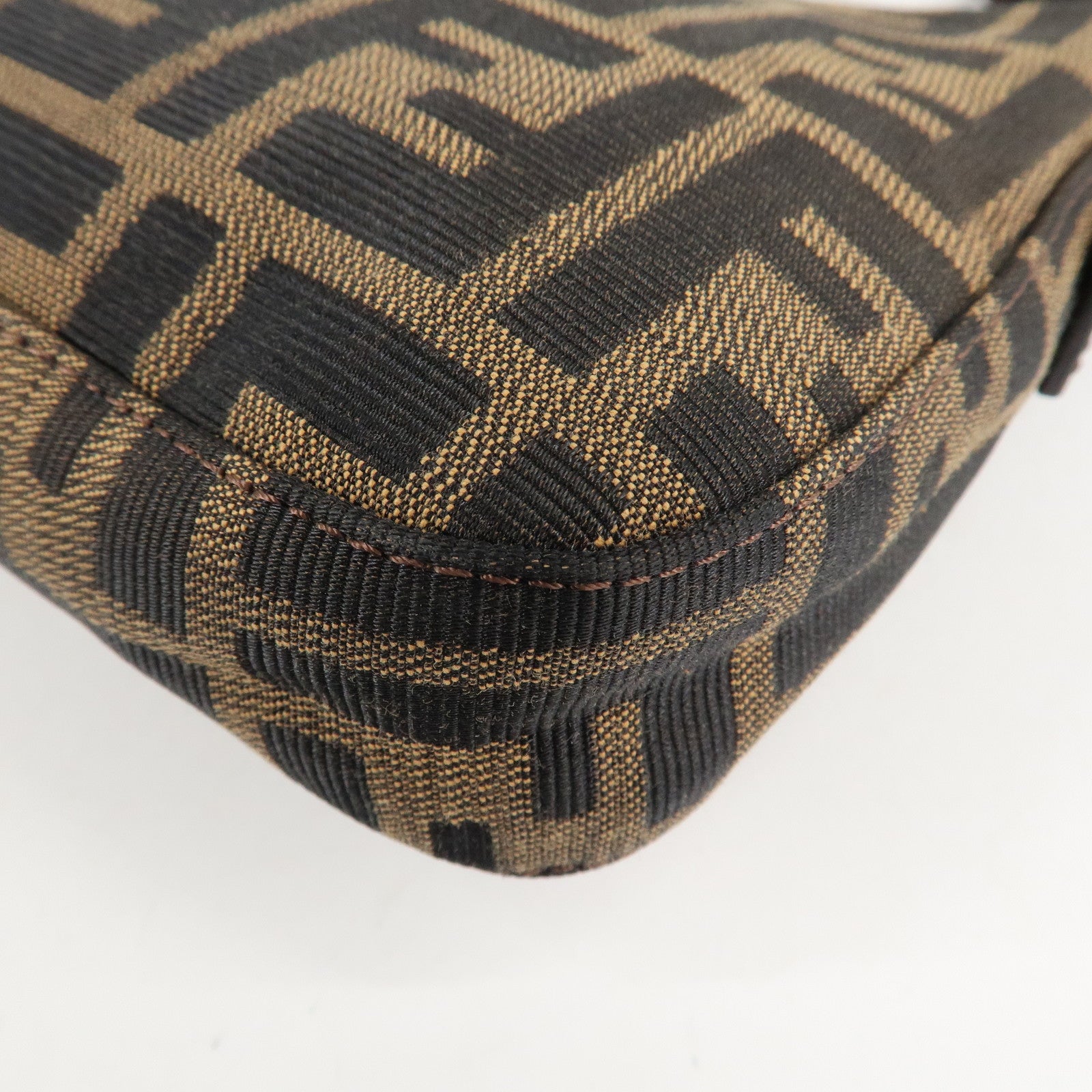 FENDI Mamma Baguette Zucca Canvas Shoulder Bag Brown Black 26424 Used