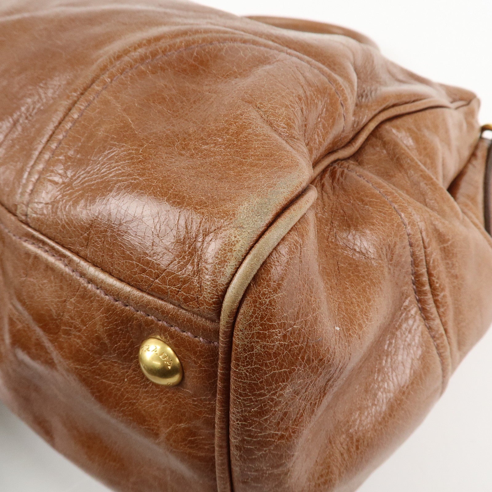 PRADA Leather 2Way Bag Shoulder Bag Hand Bag Brown Used
