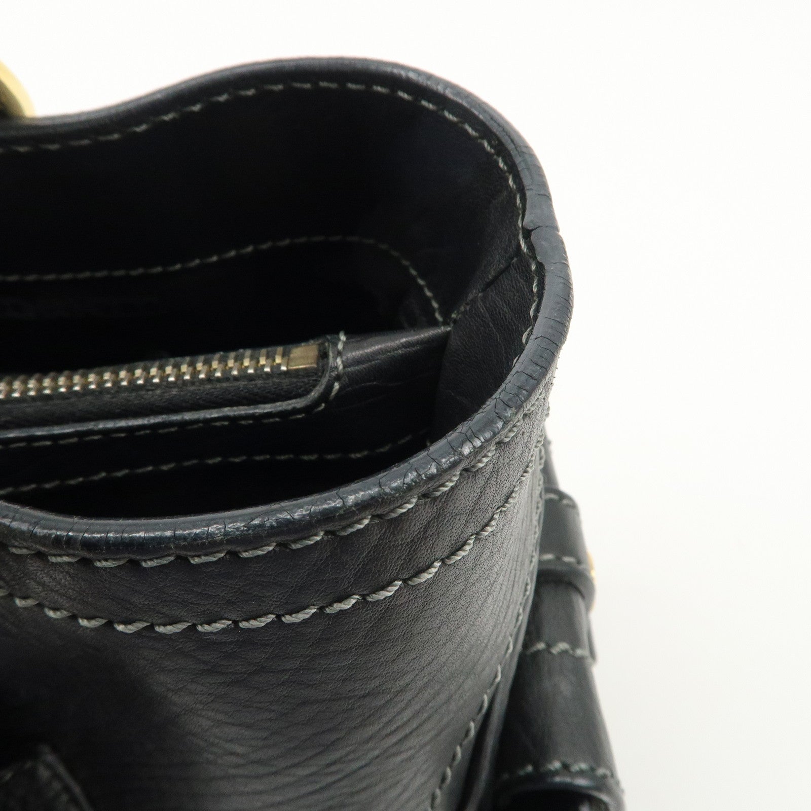 CELINE Leather Boogie Bag Hand Bag Black Used