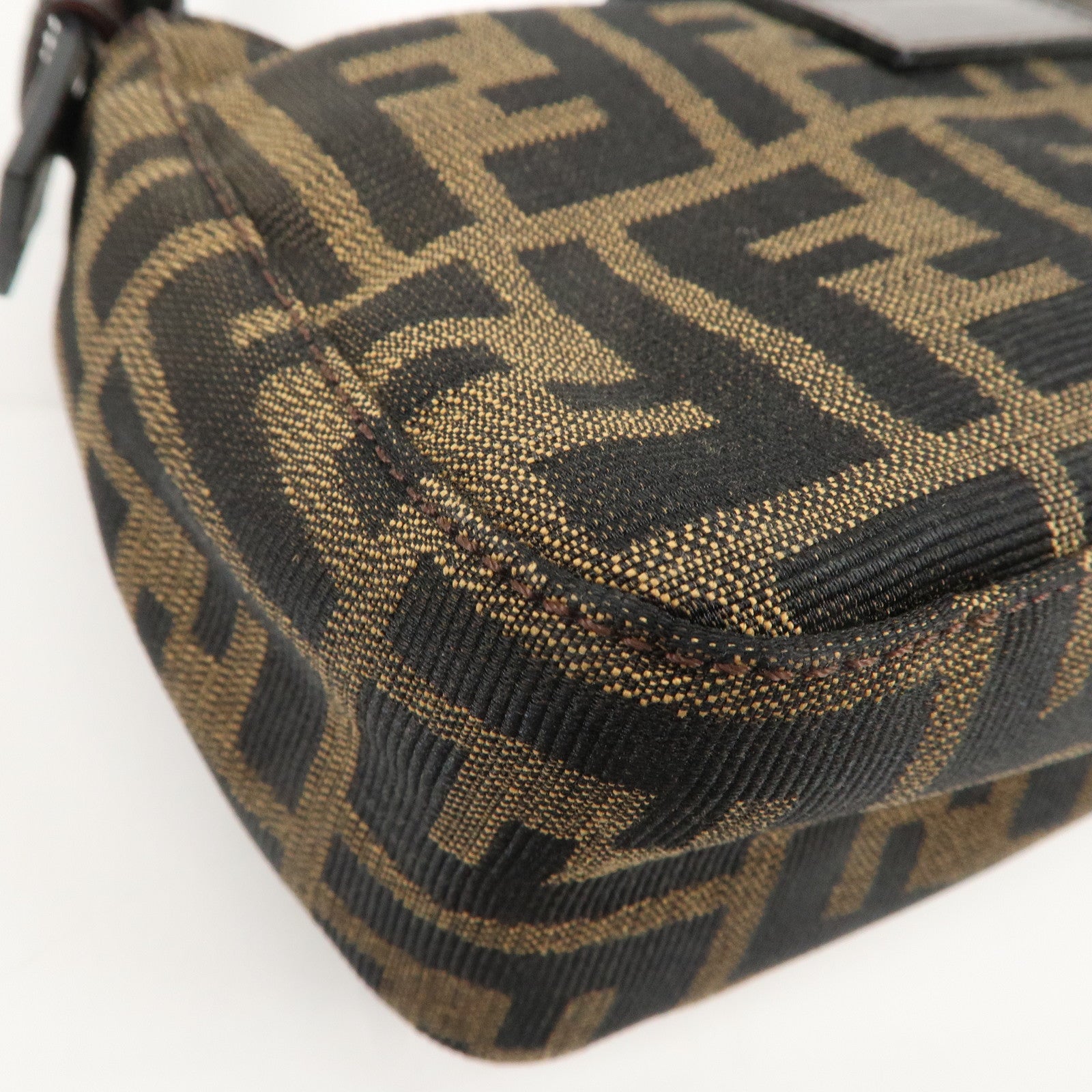FENDI Zucca Canvas Leather Hand Bag Brown Black Used