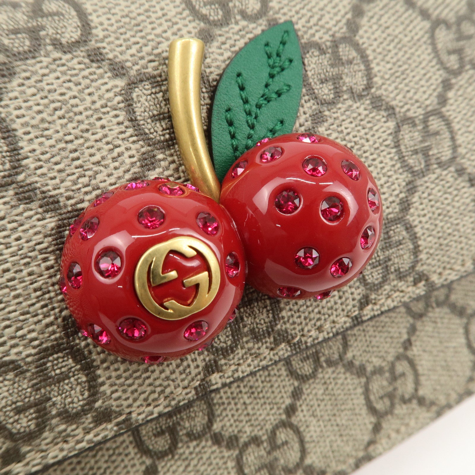 GUCCI GG Supreme Leather Cherry Chain Shoulder Bag 481291 Used