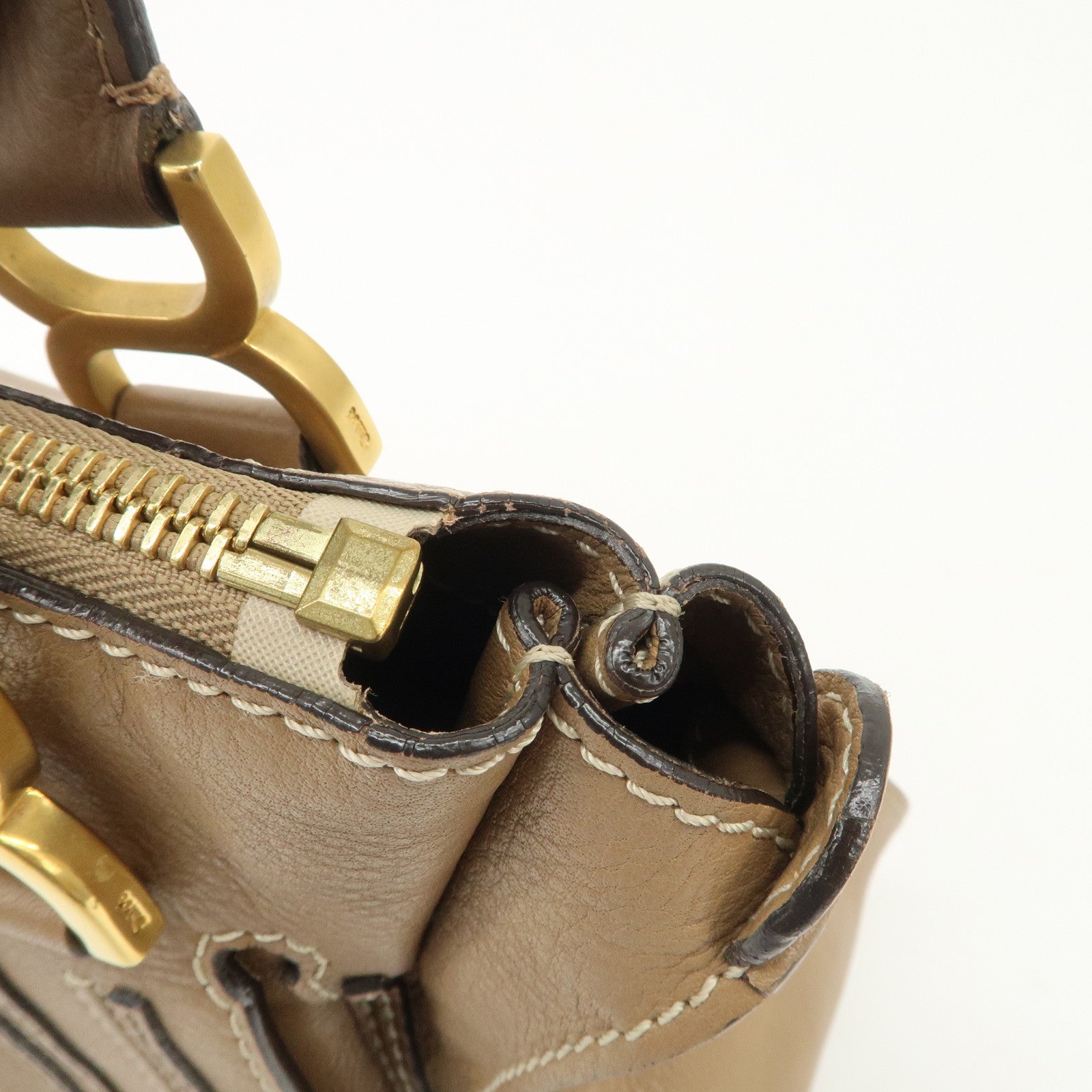 Chloe Marcie Leather Tote Bag Hand Bag Shoulder Bag Beige Used