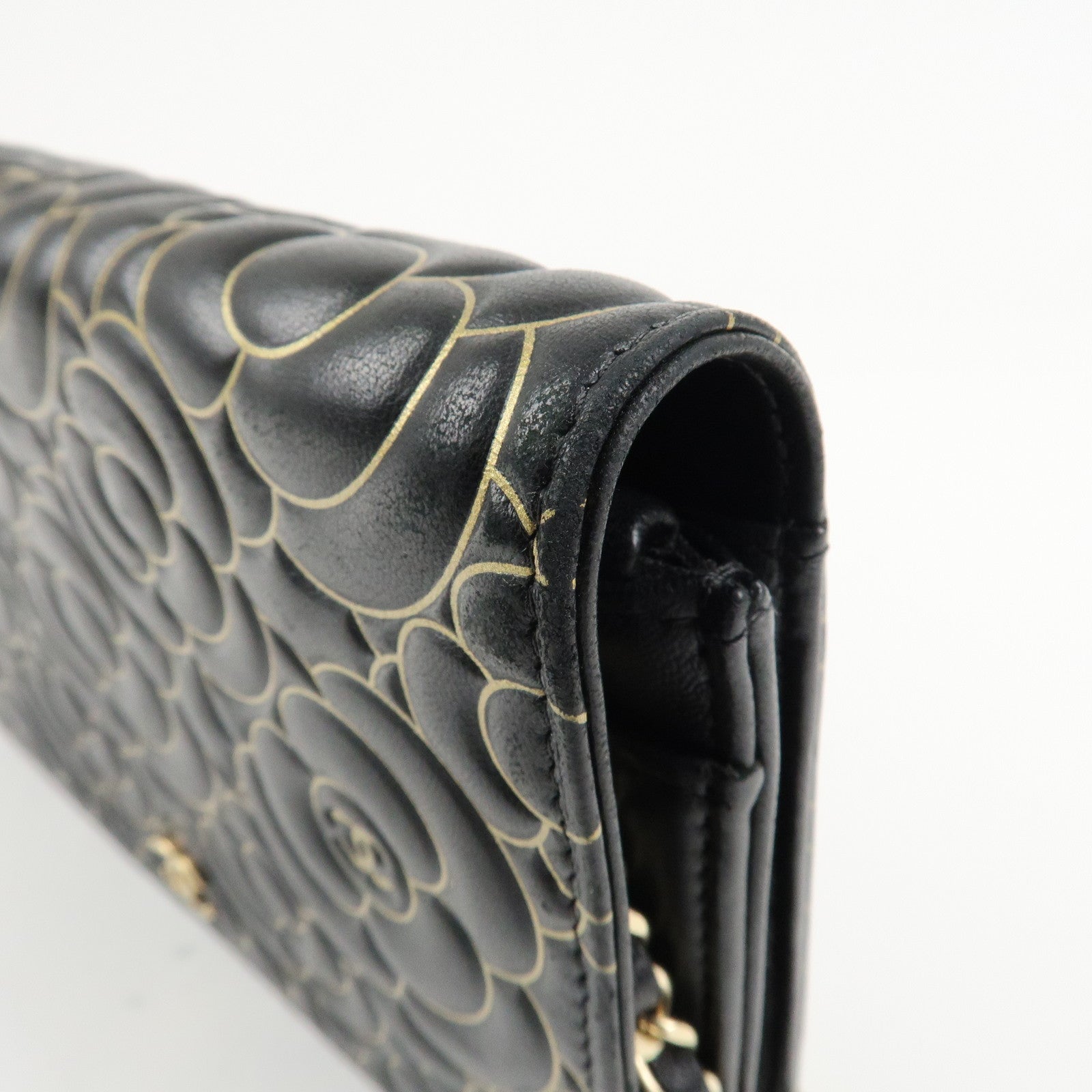 CHANEL Camellia Lamb Skin Chain Wallet Shoulder Bag A82336 Used