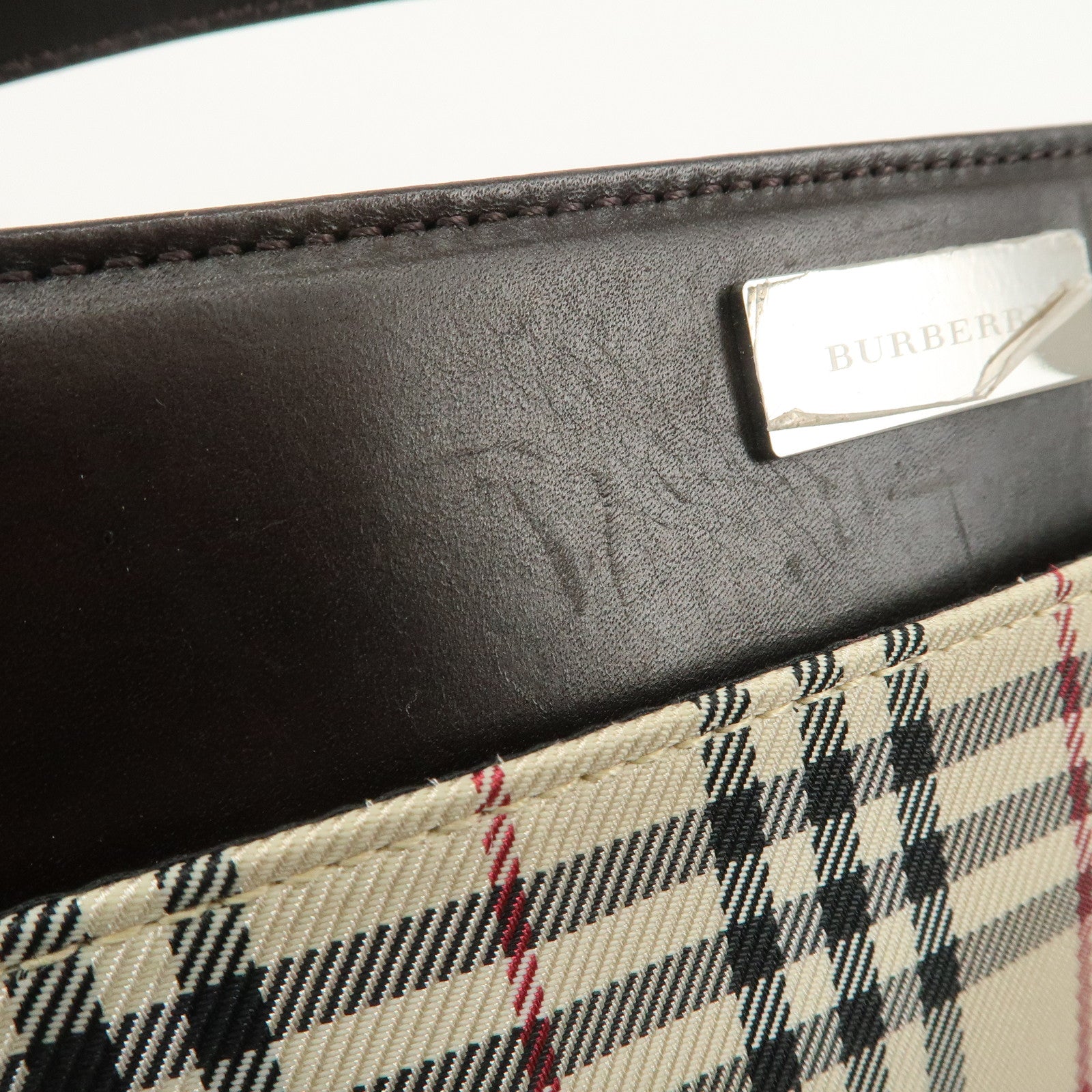 BURBERRY Canvas Leather Shoulder Bag Silver Hardware Used