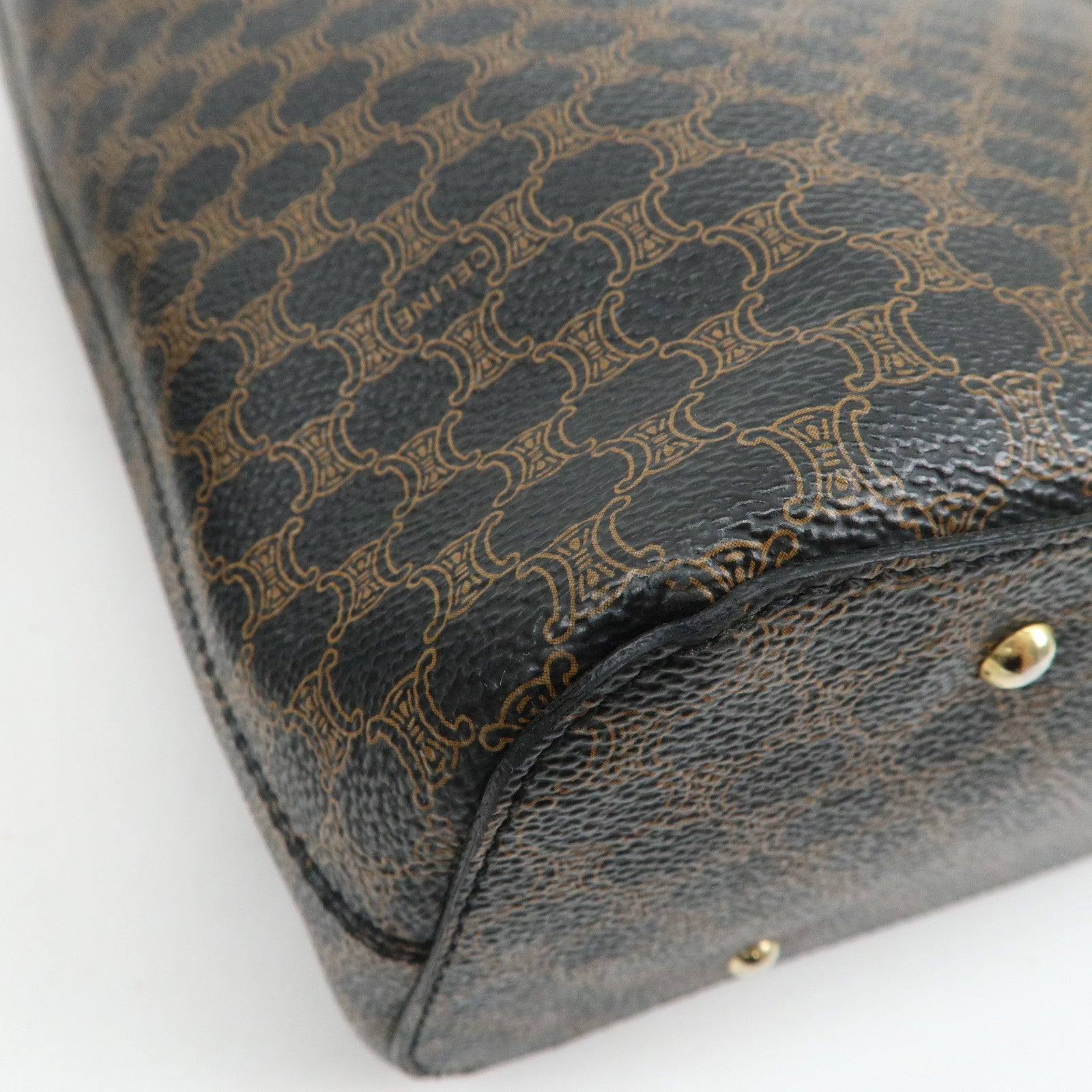 CELINE Macadam PVC Leather Shoulder Bag Black Brown Gold HDW Used