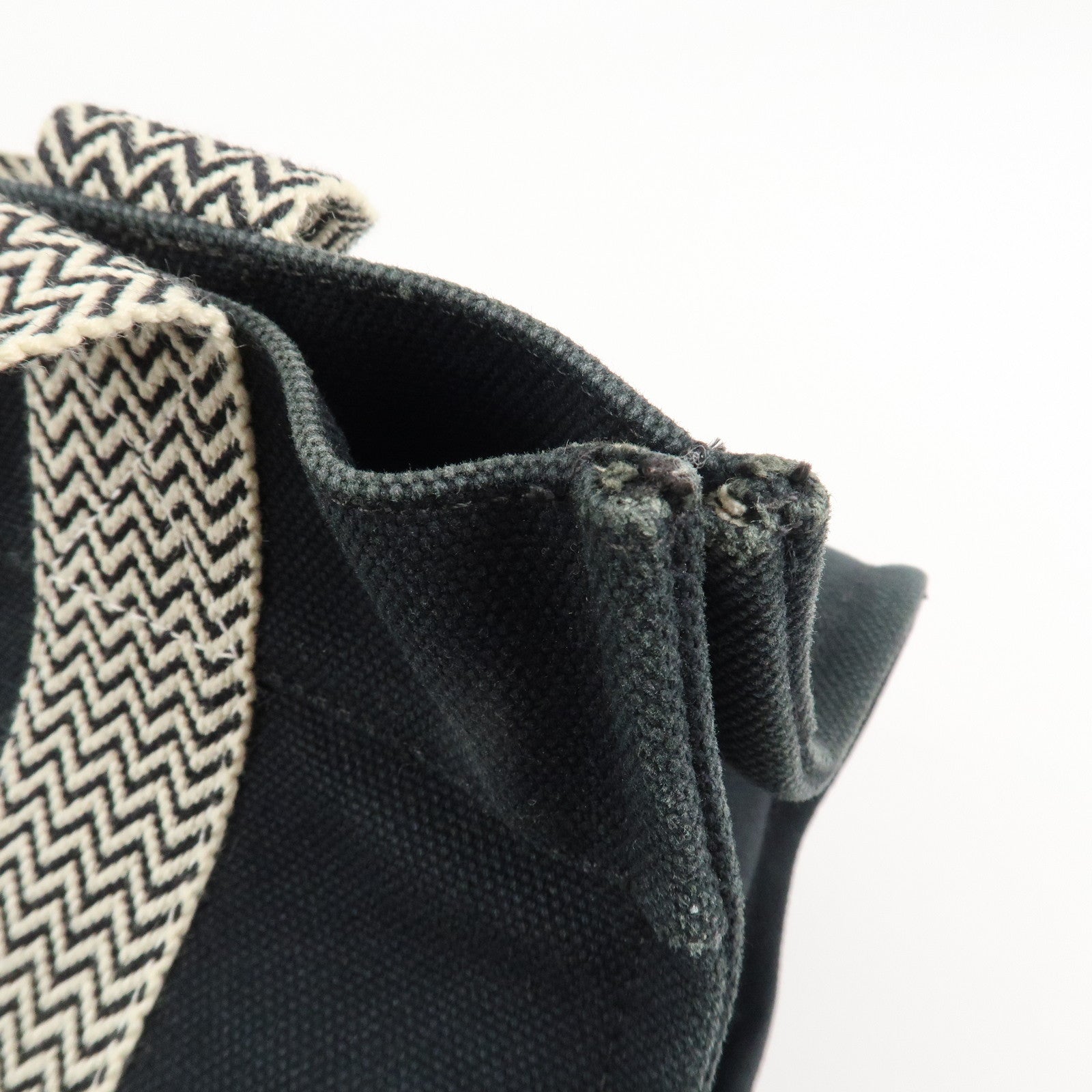 HERMES Canvas Cannes PM Tote Hand Bag Black Used