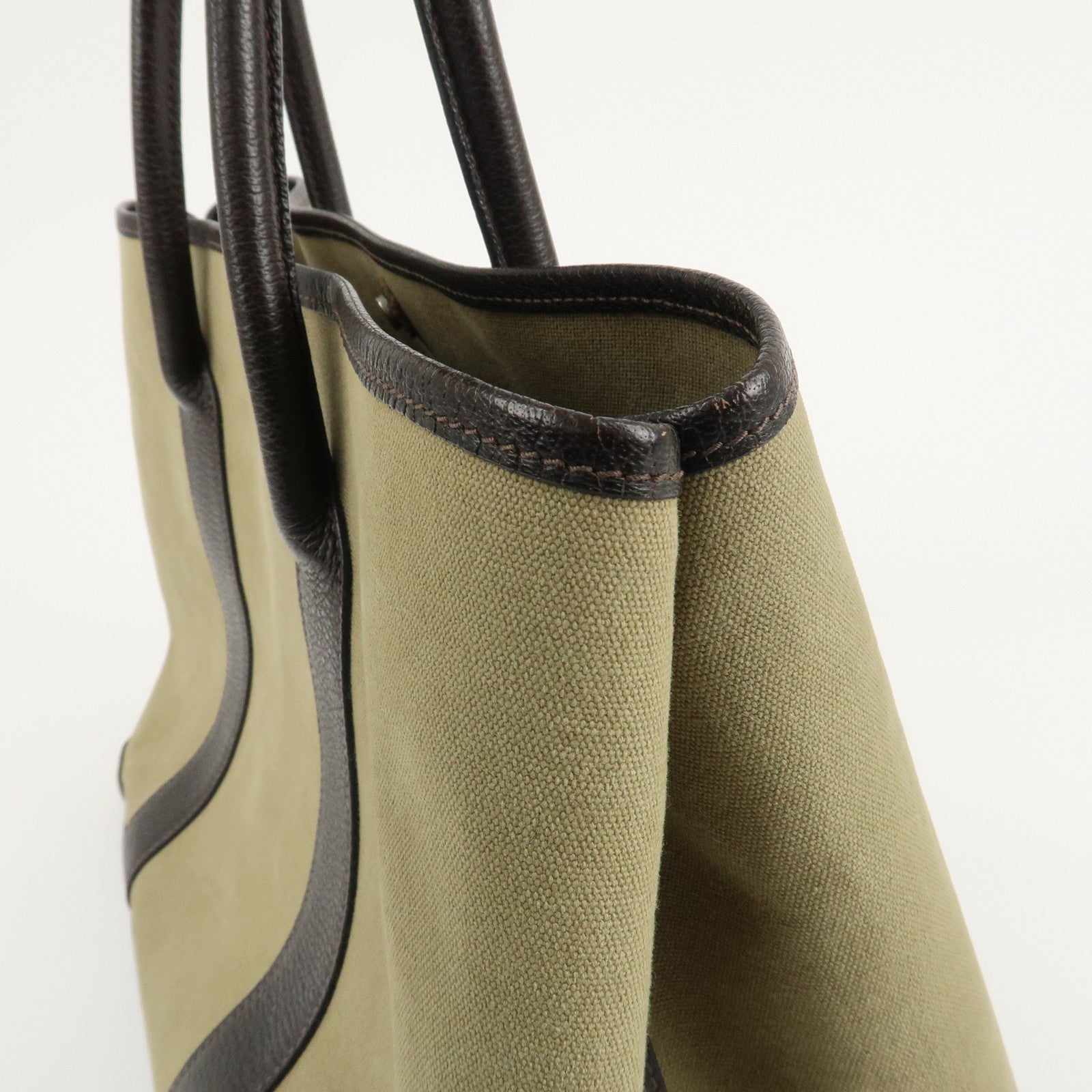 HERMES ToileOfficier Garden Party PM T Stamped Tote Bag Khaki Used