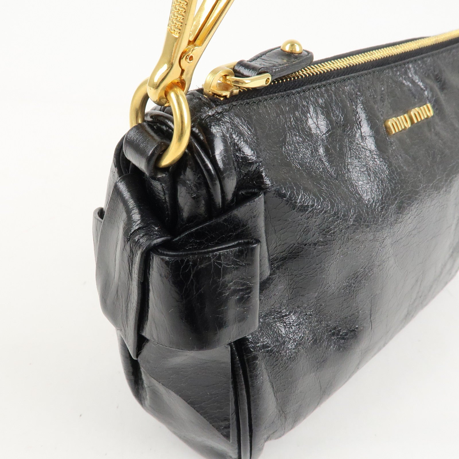 MIU MIU Leather Shoulder Bag Hand Bag Black Used