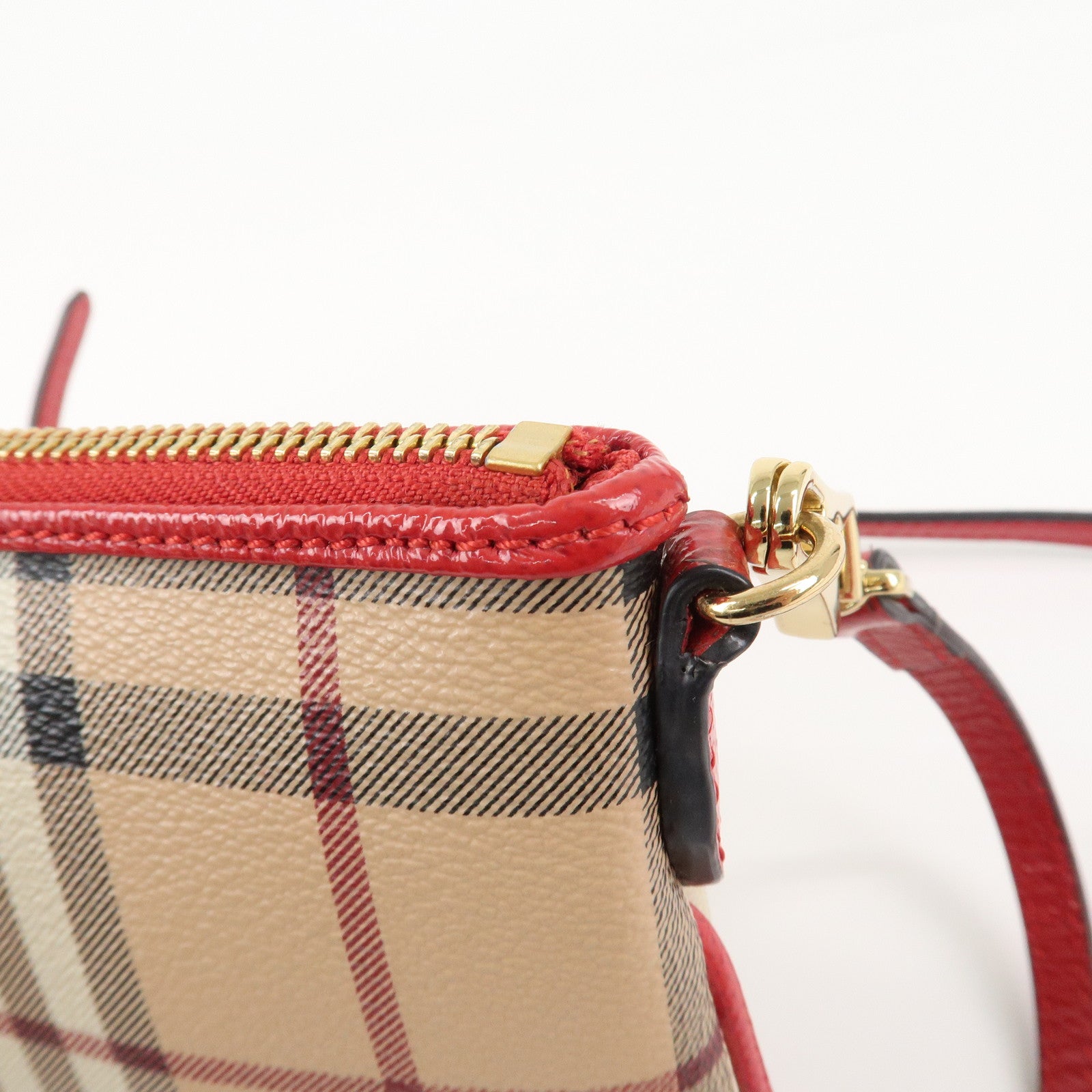 BURBERRY PVC Leather Nova Plaid Shoulder Bag Beige Red Used
