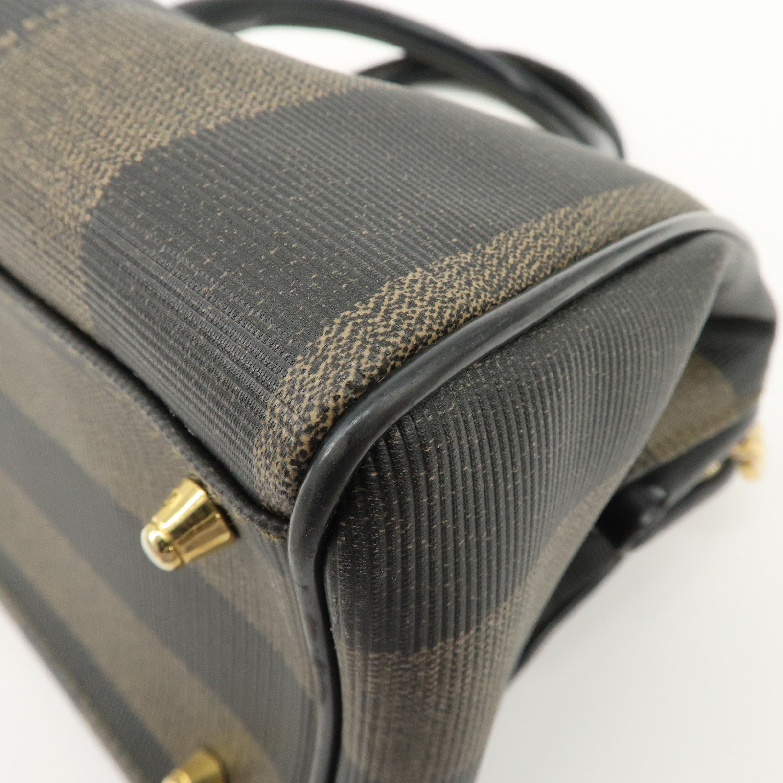 FENDI Pequin PVC Leather Boston Bag Black Brown 259022 Used