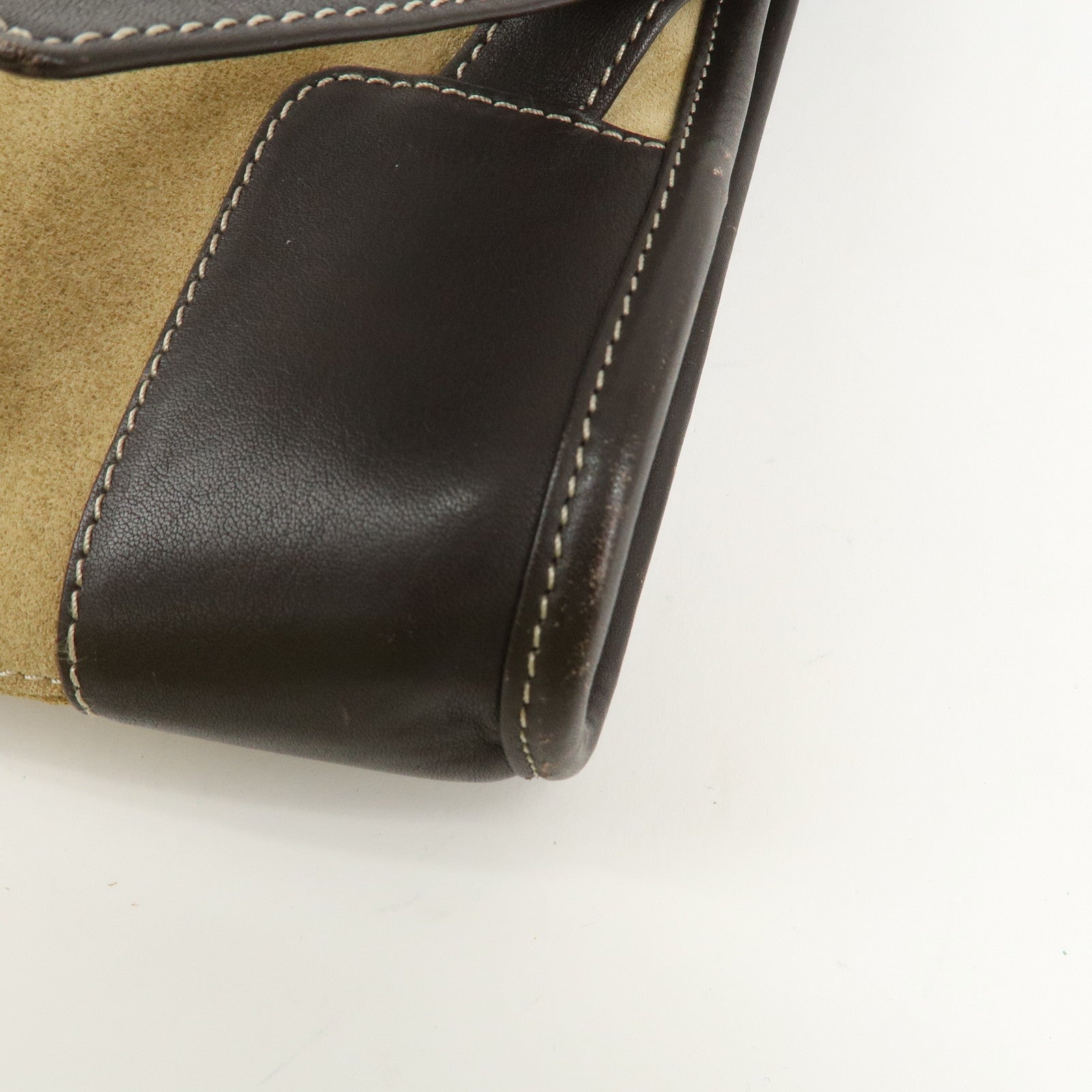 LOEWE Anagram Suede Leather Back Pack Ruck Sack Beige Dark Brown Used