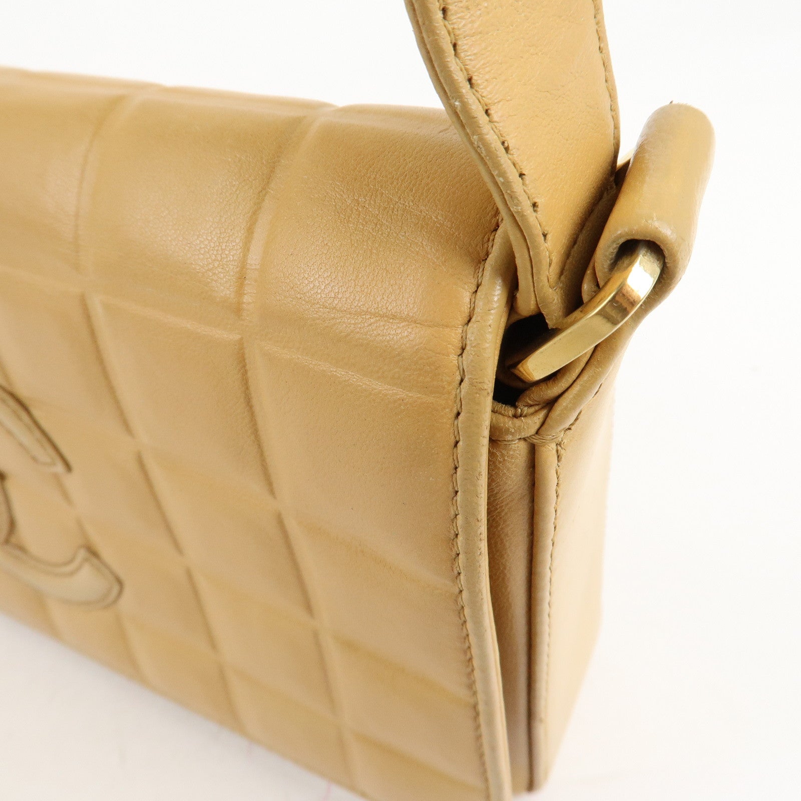 CHANEL COCO Mark Chocolate Bar Lamb Skin Shoulder Bag Beige Used