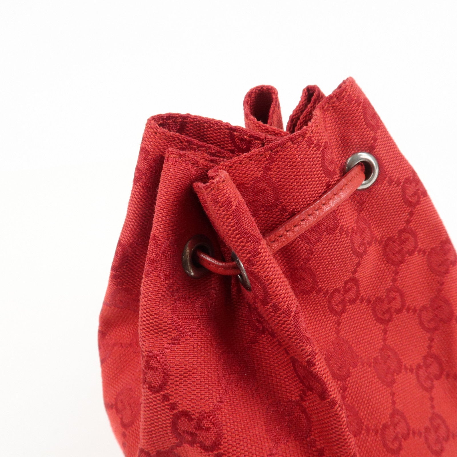 GUCCI GG Canvas Leather Drawstring Pouch Hand Bag 039.0973 Used