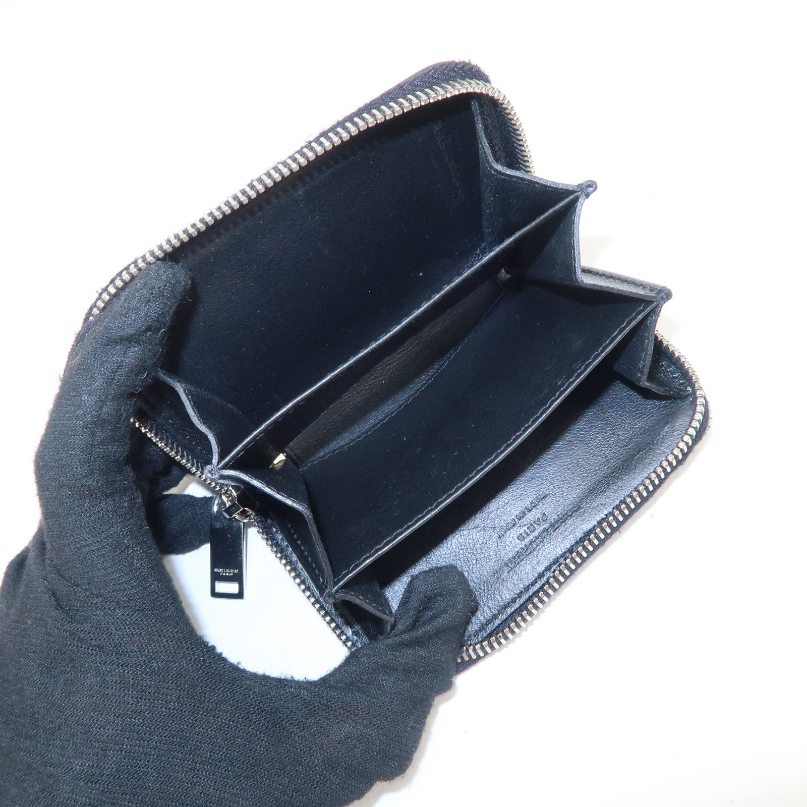 Saint Laurent Paris Leather Coin Case Case Star Print Black Used