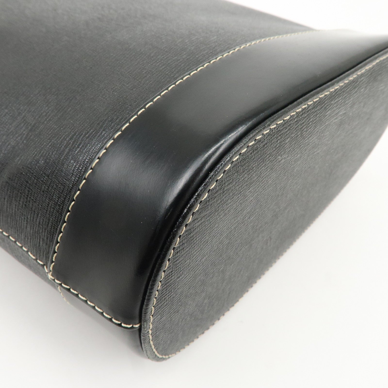 BURBERRY Logo Leather Tote Bag Hand Bag Black Used