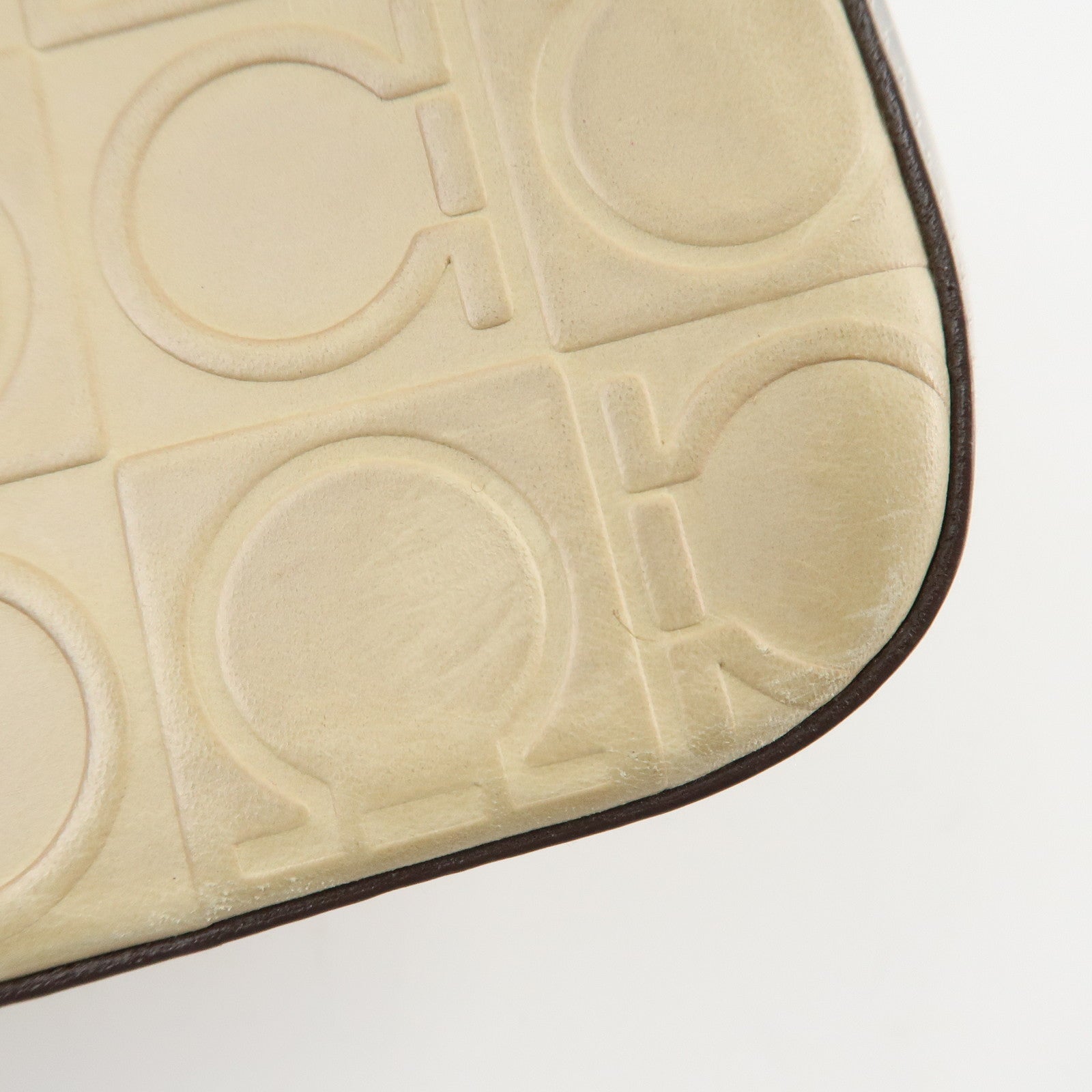 Ferragamo Gancini Pattern Leather Hand Bag Ivory Used