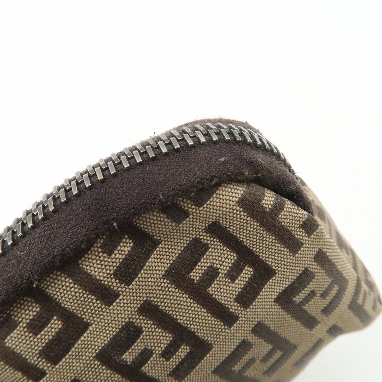 FENDI Zucchino Canvas Mini Pouch Beige Dark Brown 7N0003 Used