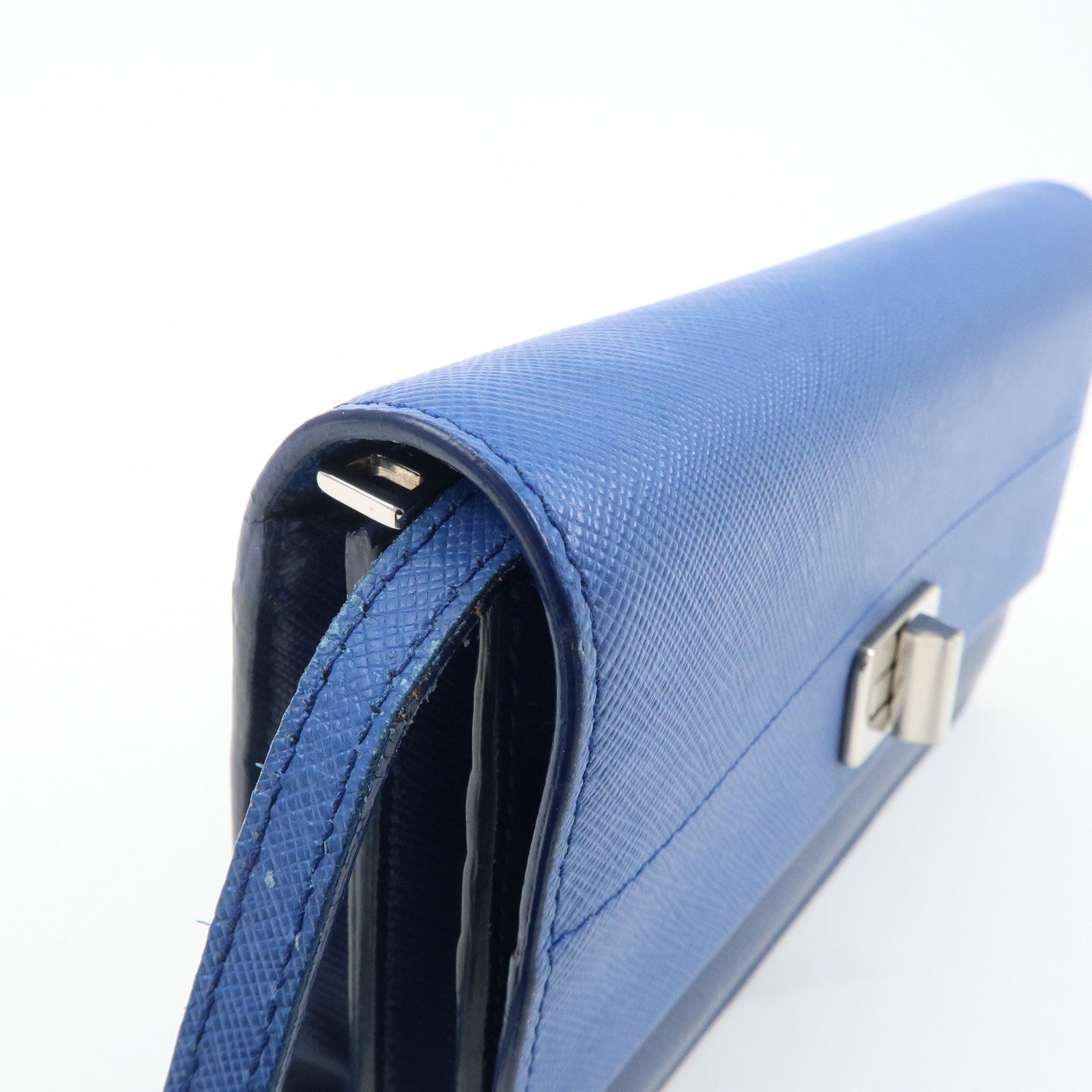 PRADA Leather Shoulder Bag Blue Navy Used