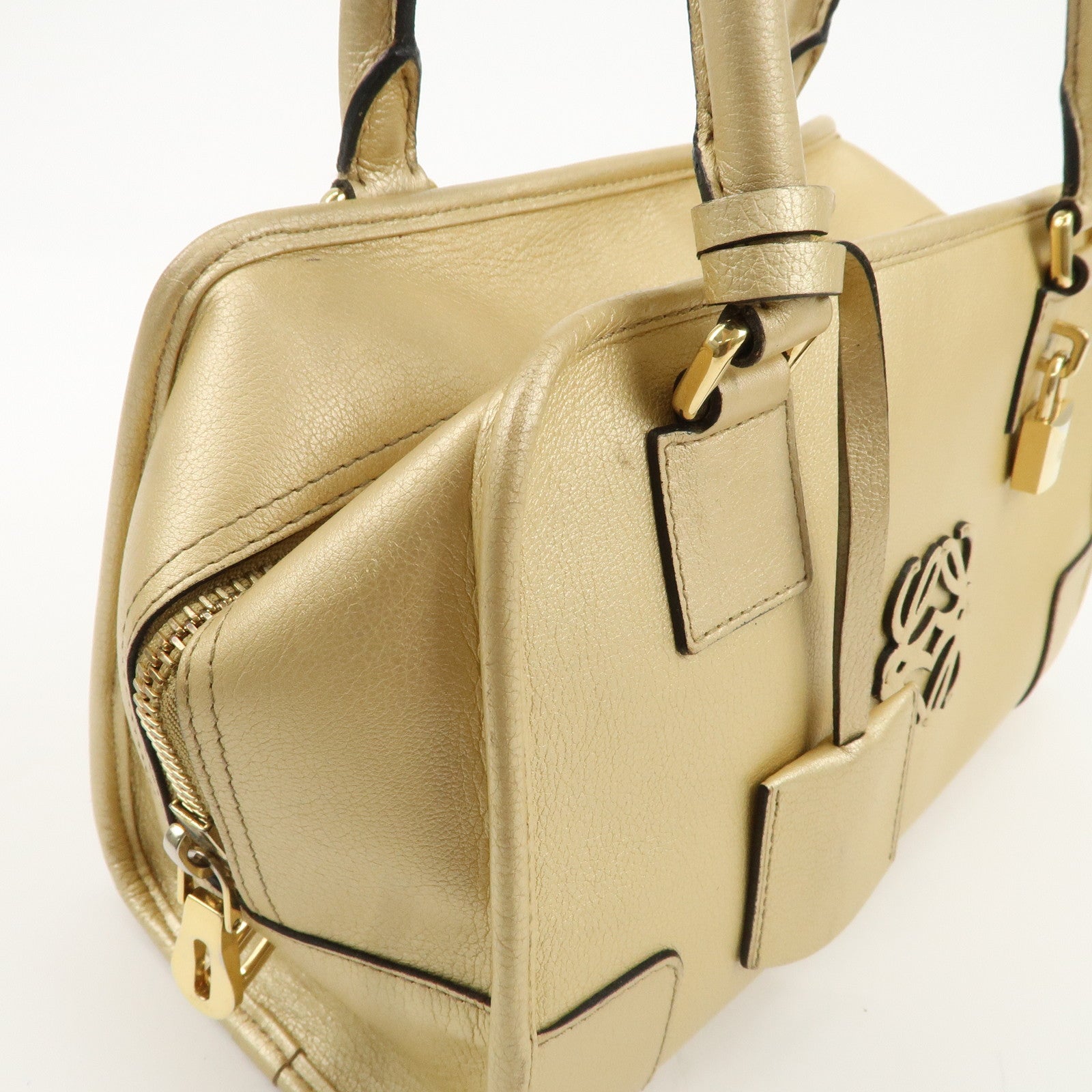 LOEWE Anagram Leather Amazona 28 Hand Bag Gold Used