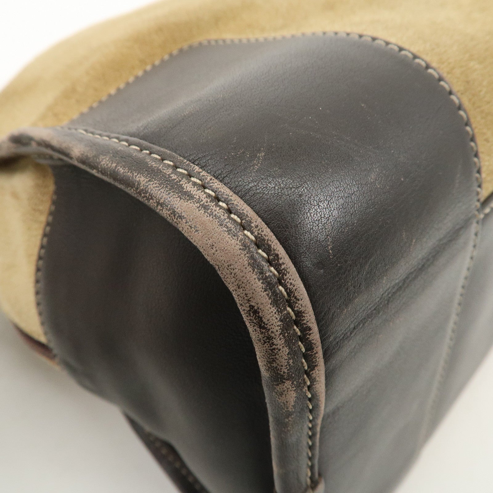 LOEWE Anagram Suede Leather Amazona 32 Hand Bag Beige Brown Used