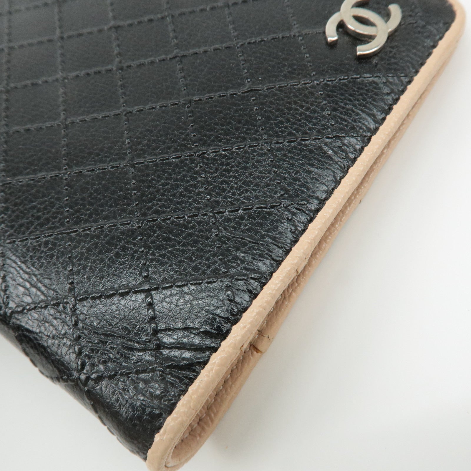 CHANEL COCO Mark Bicolore Leather Agenda Cover Black Pink Used