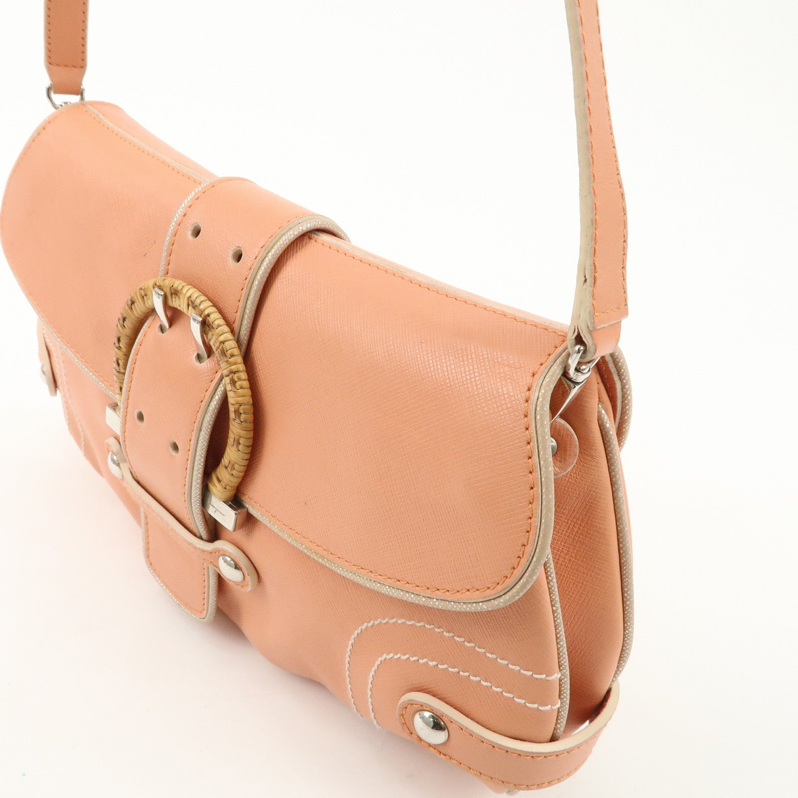 Salvatore Ferragamo Gancini Leather Shoulder Bag EE-21 6304 Used