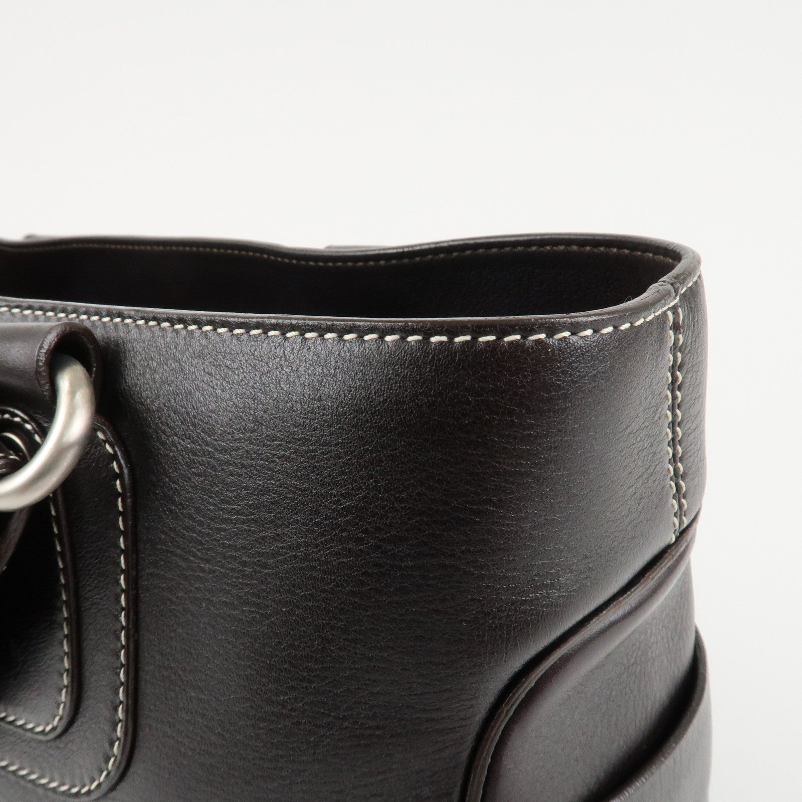 CELINE Leather Boogie Bag Hand Bag Tote Bag Dark Brown Used