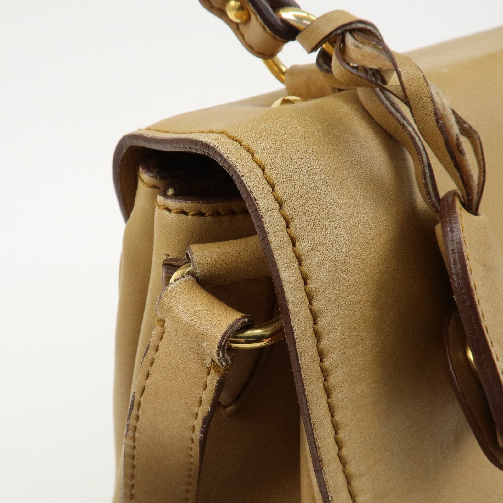 MIU MIU Leather 2Way Shoulder Bag Hand Bag Beige Used