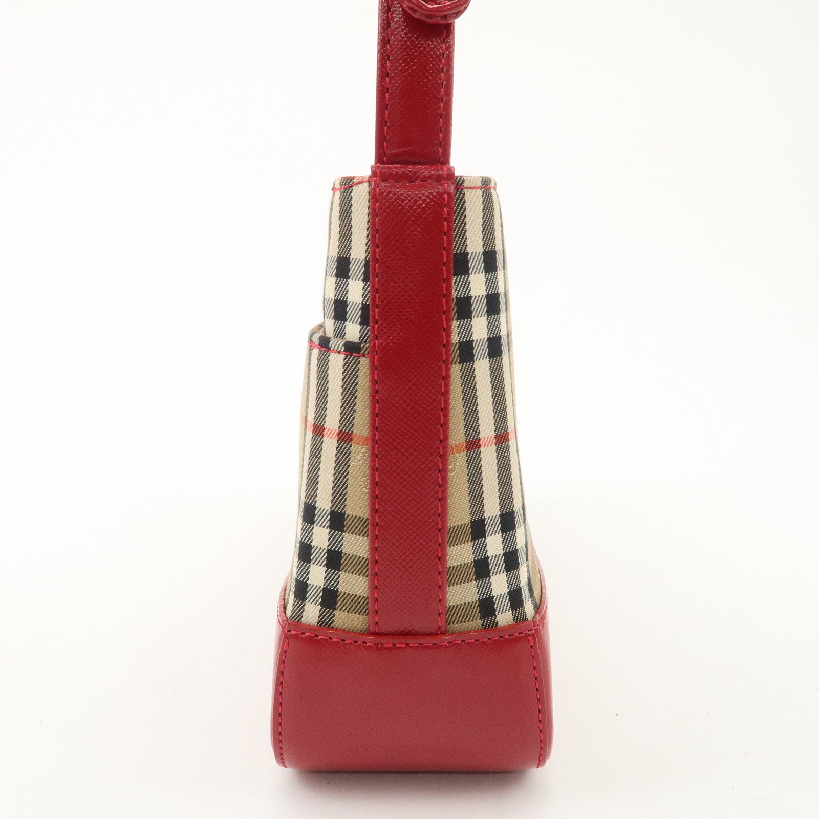 BURBERRY Nova Plaid Canvas Leather Shoulder Bag Hand Bag Red Used