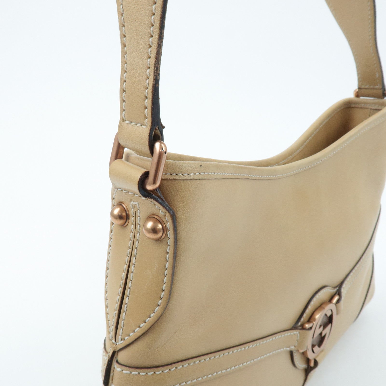 GUCCI Interlocking G Leather Shoulder Bag Beige 114877 Used