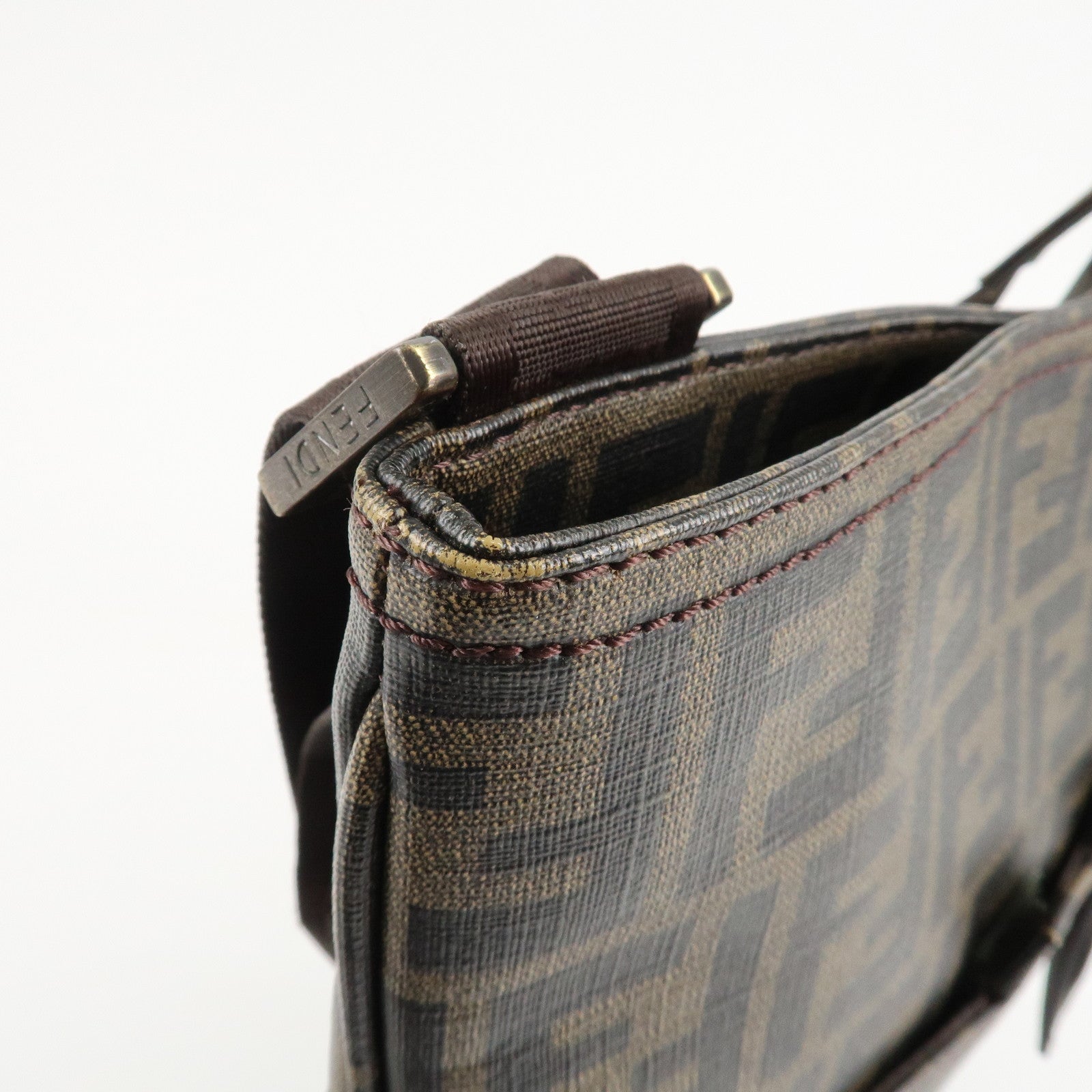 FENDI Zucca Print PVC Shoulder Bag Khaki Black 7VA207 Used