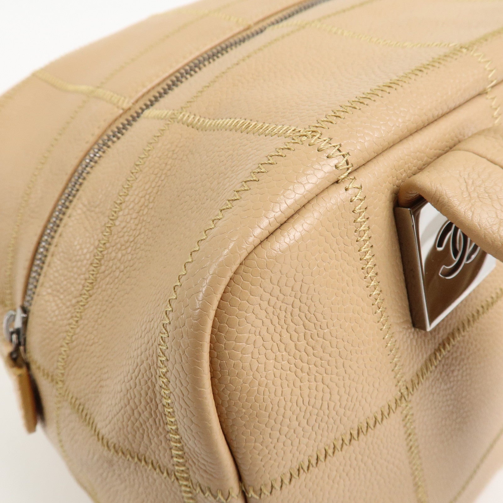 CHANEL Chocolate Bar Caviar Skin Boston Bag Beige A24184 Used