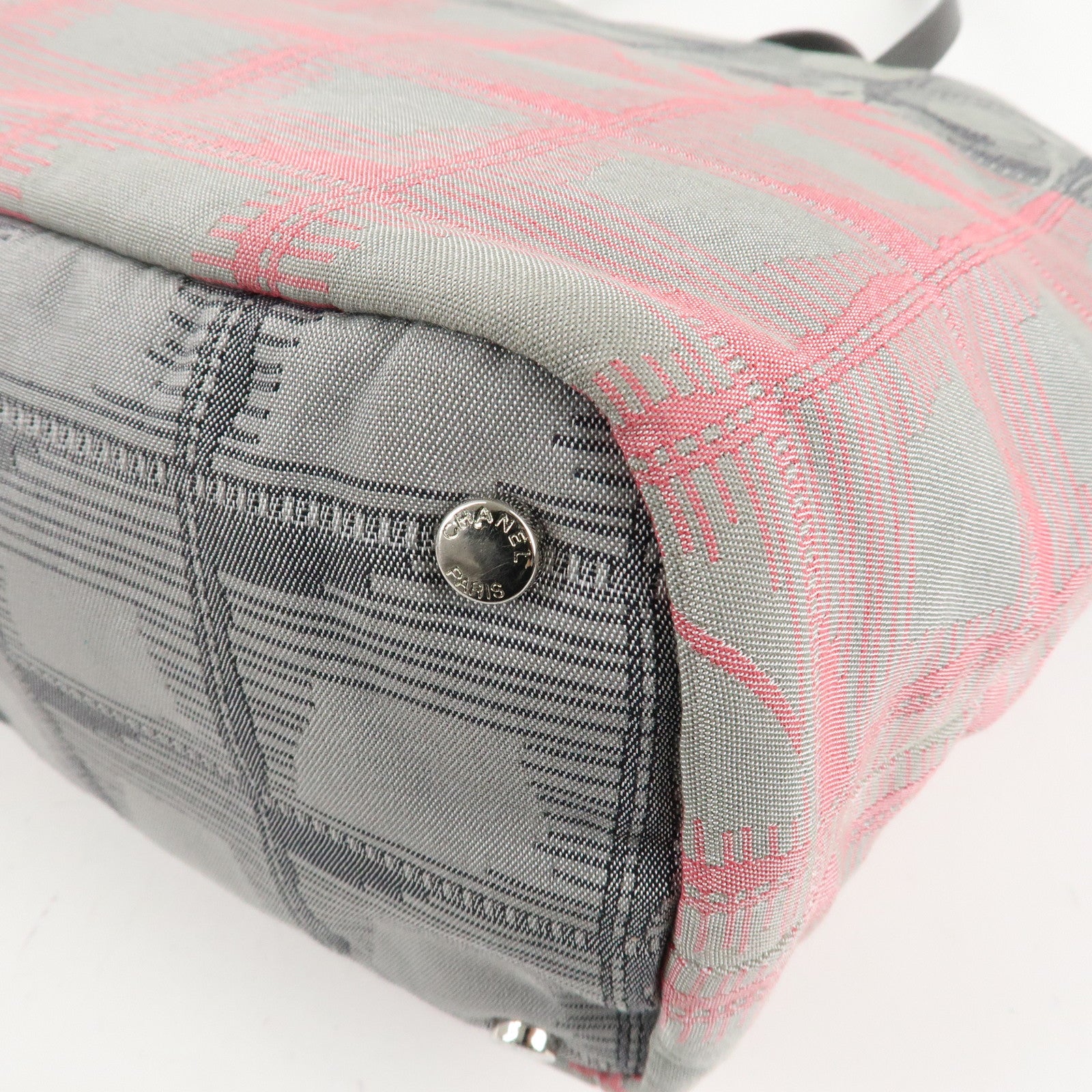 CHANEL New Travel Line Nylon Jacquard Leather Tote MM A47147 Used