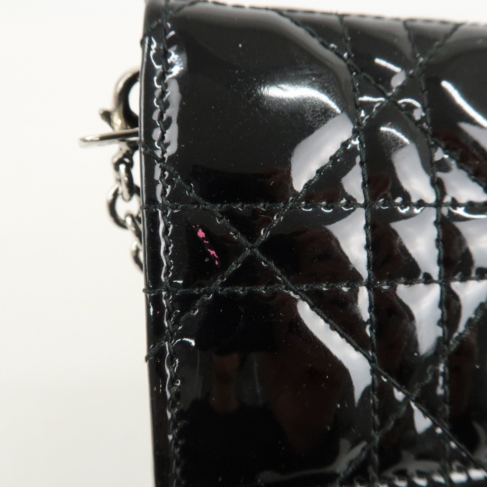 Christian Dior New Lock Cannage Patent Leather Chain Long Wallet Used