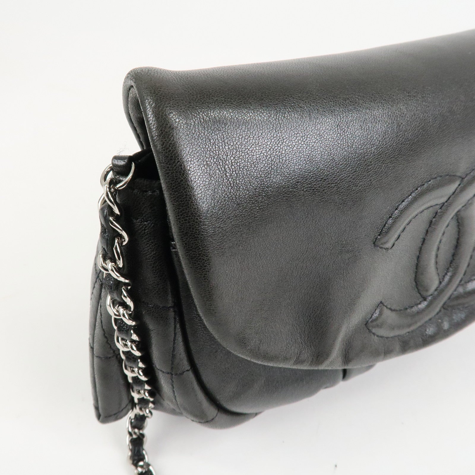 CHANEL COCO Mark Lamb Skin Half Moon Chain Shoulder Bag A40033 Used