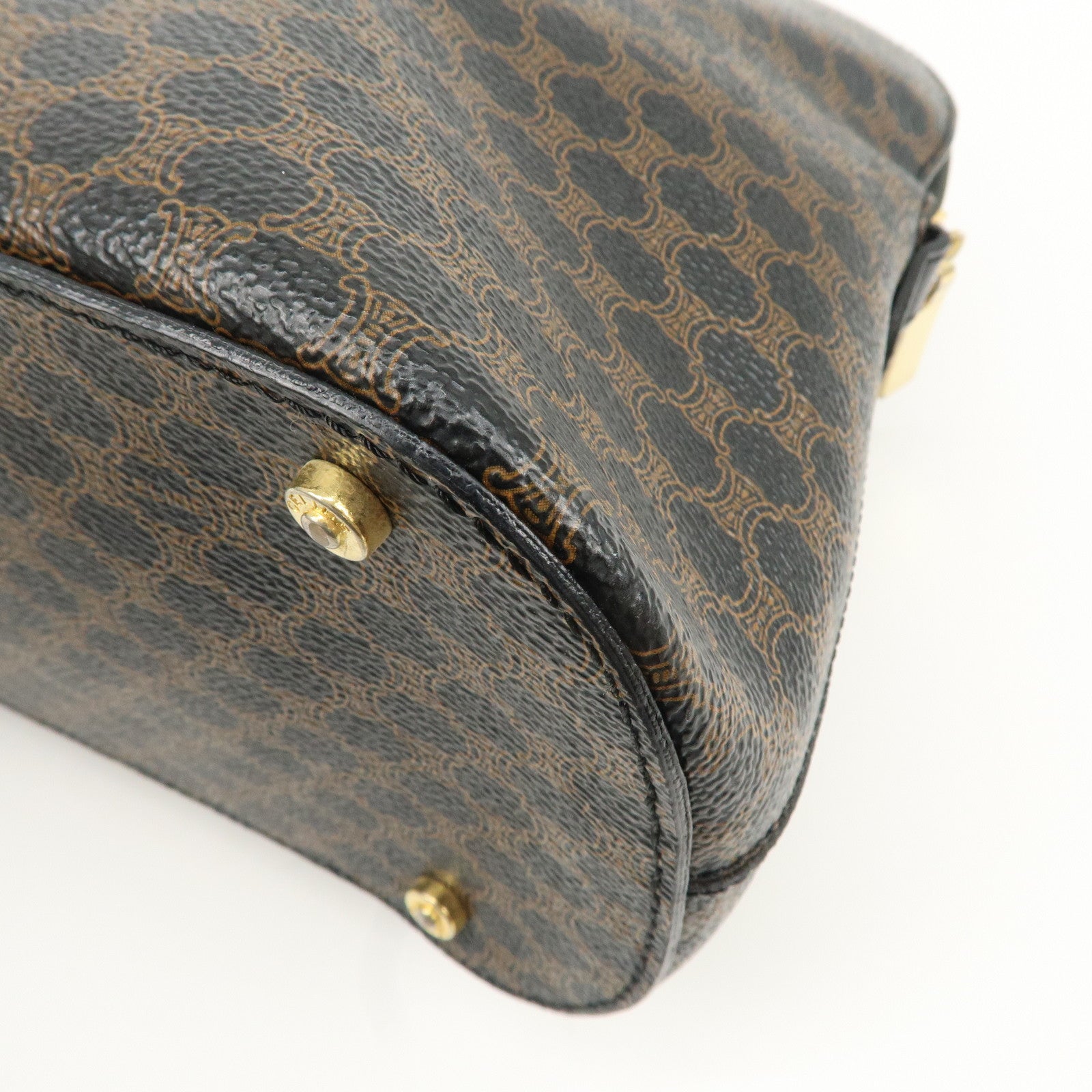 CELINE Macadam PVC Leather Hand Bag Black Brown Gold HDW Used
