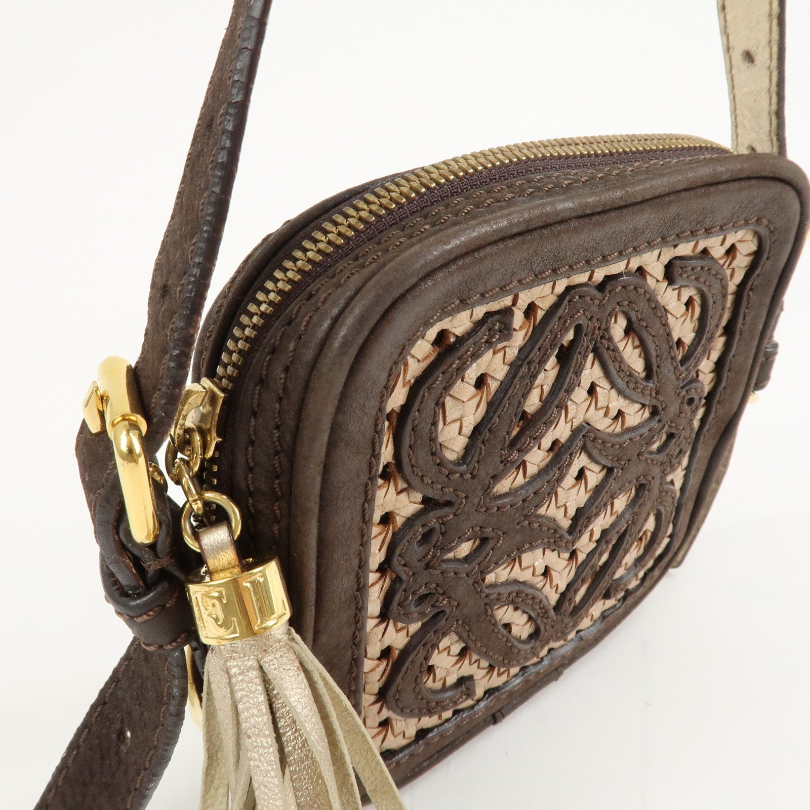 LOEWE Anagram Leather Mini Shoulder Bag Crossbody Bag Brown Used