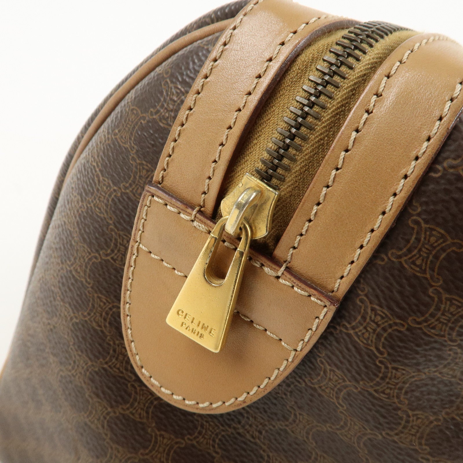 CELINE Macadam PVC Leather Boston Bag Hand Bag Brown Used