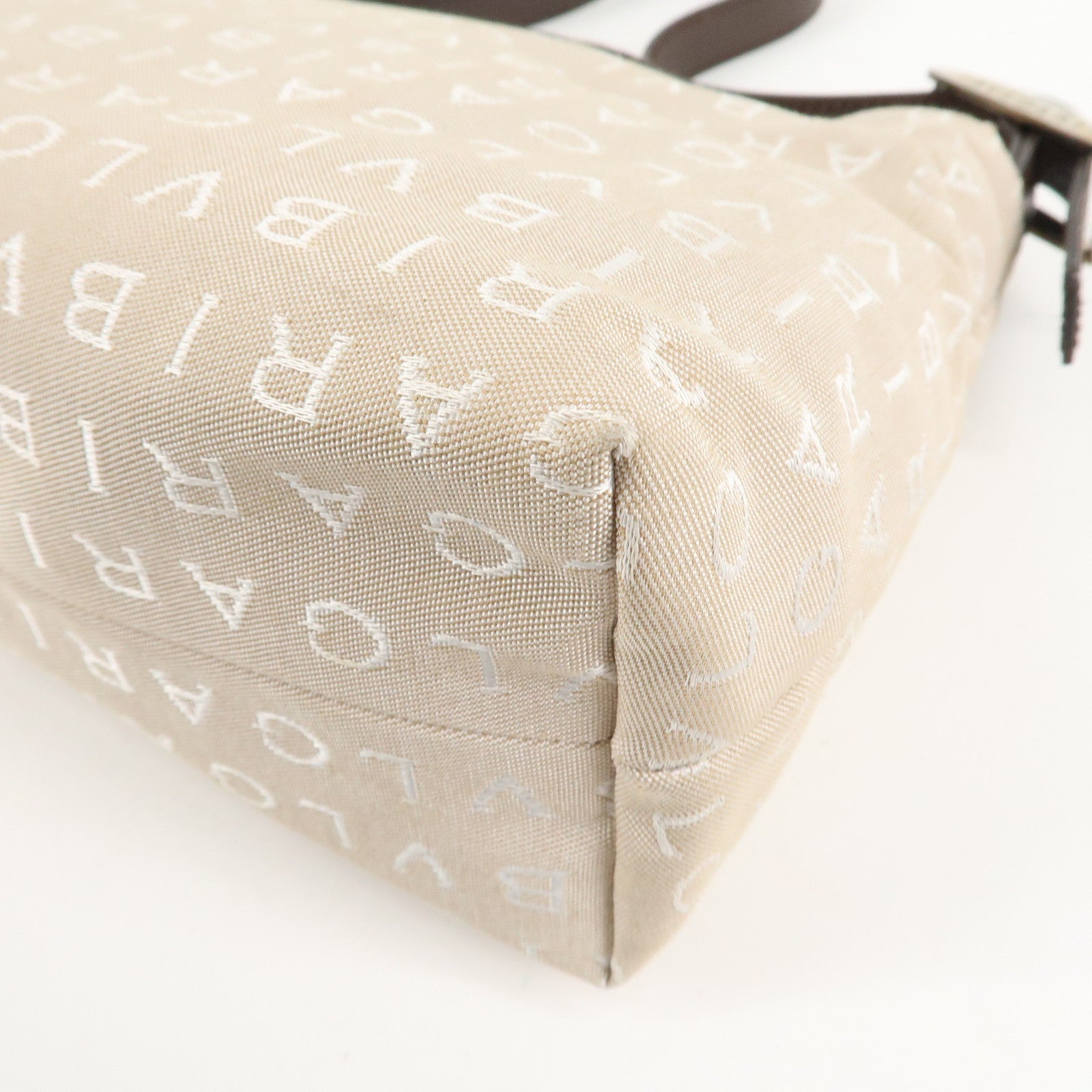 BVLGARI Logo Mania Canvas Leather Hand Bag Shoulder Bag Beige Used