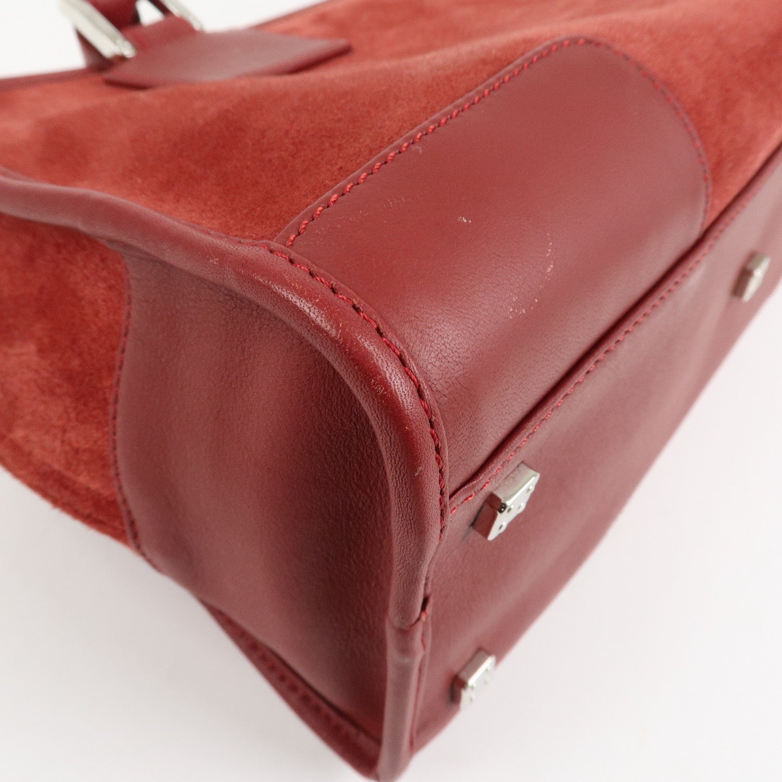 LOEWE Anagram Suede Leather Amazona 28 Hand Bag Red Silver HDW Used