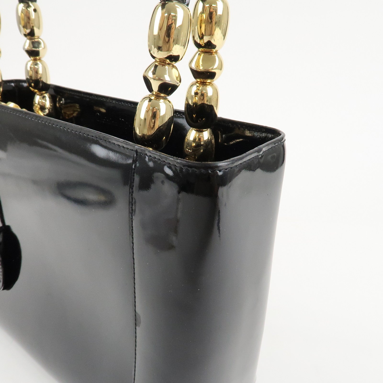 Christian Dior Maris Pearl Patent Leather Tote Bag Black Used