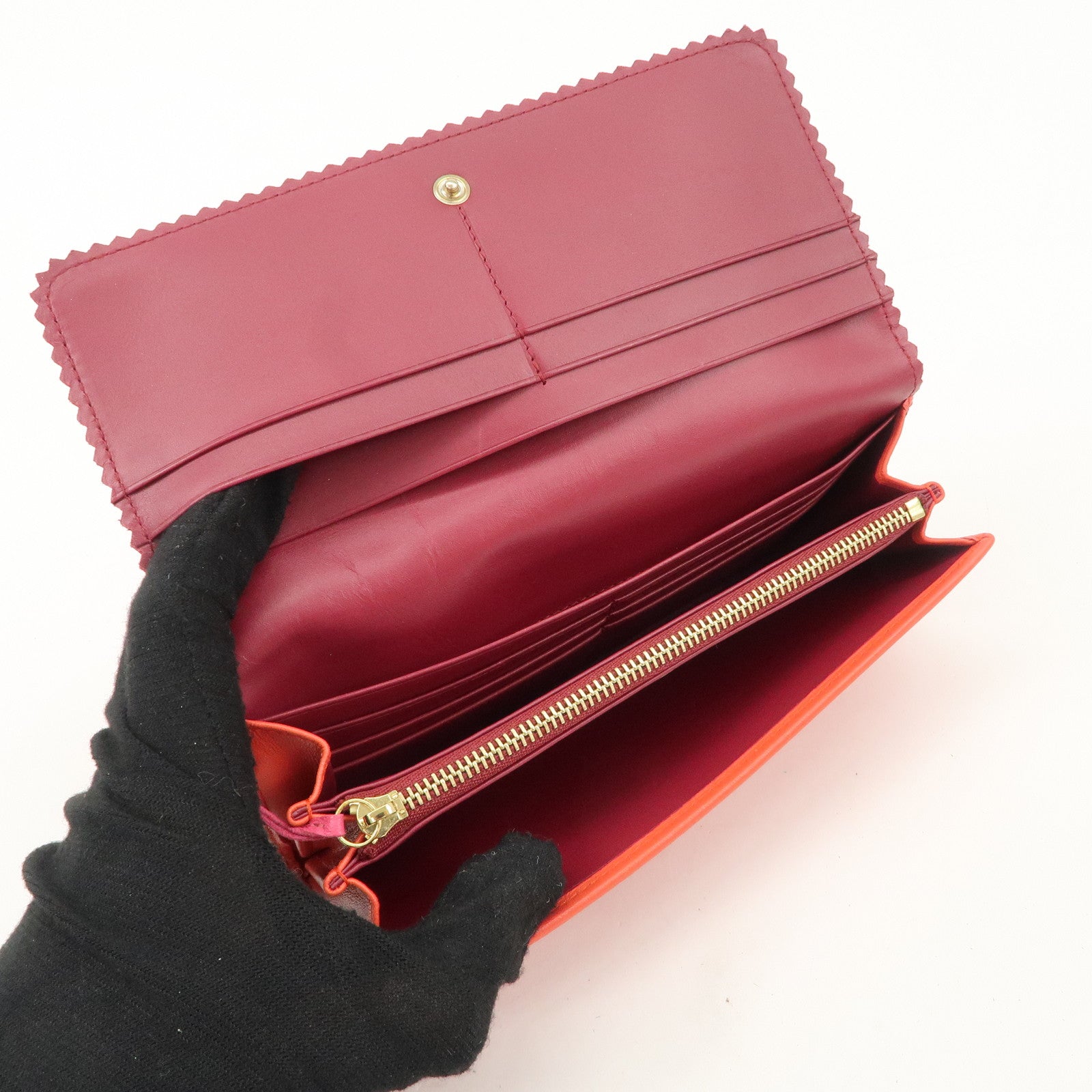 LOEWE Anagram Leather Bi-fold Pinking Long Wallet Red Used