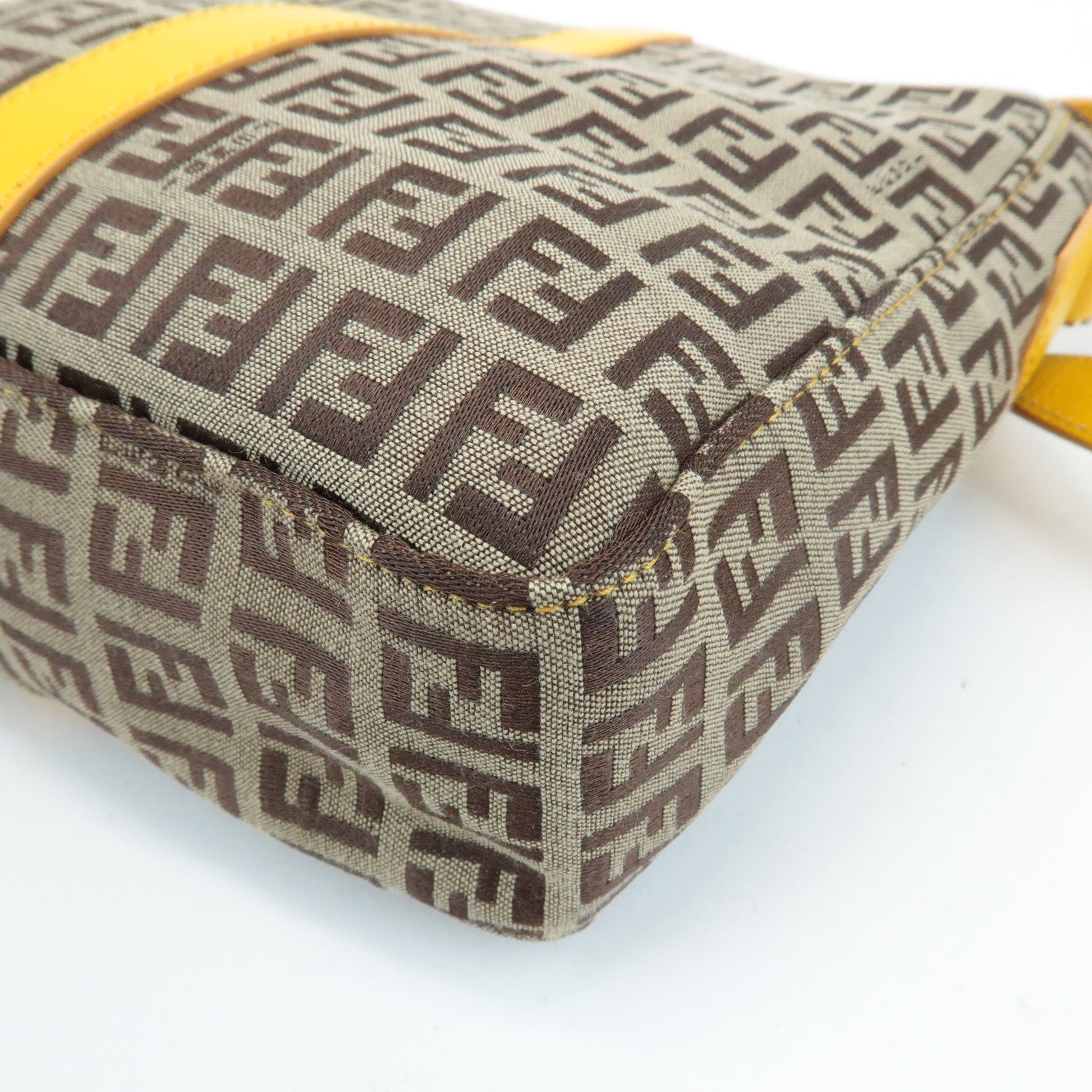 FENDI Zucchino Canvas Leather Shoulder Bag BrownYellow 8BT175 Used