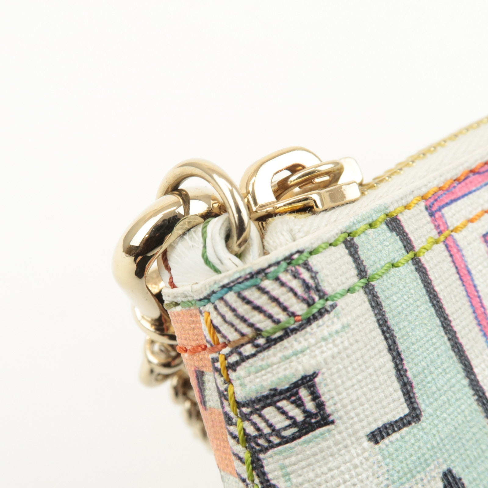 FENDI Zucca Print PVC Chain Accessory Pouch Multicolor 8BR592 Used