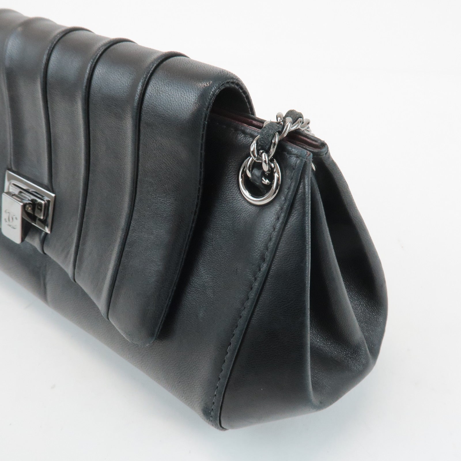 CHANEL Mademoiselle Lamb Skin Chain Shoulder Bag Hand Bag Black Used