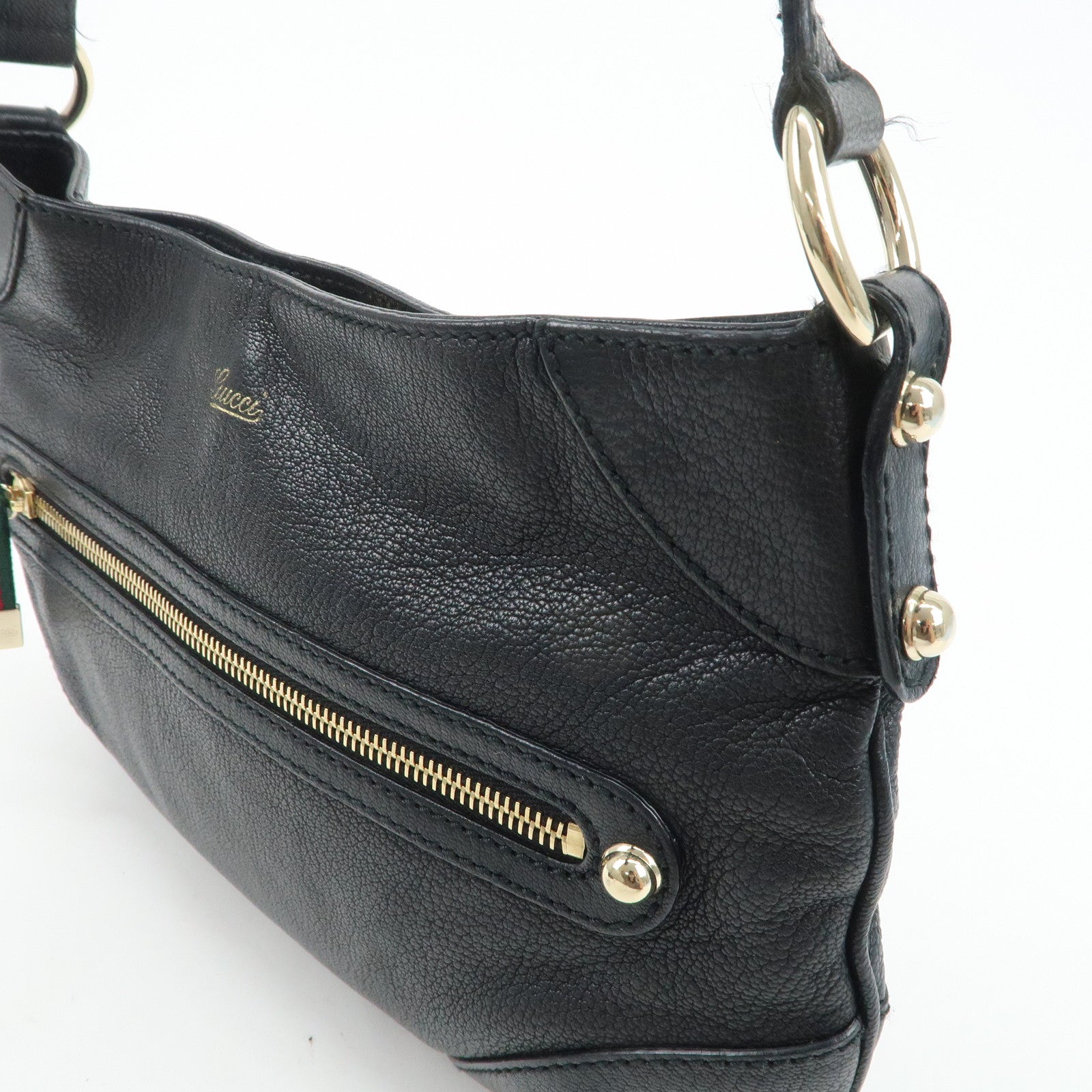 GUCCI Sherry Leather Chain Shoulder Bag Hand Bag Black 153011 Used