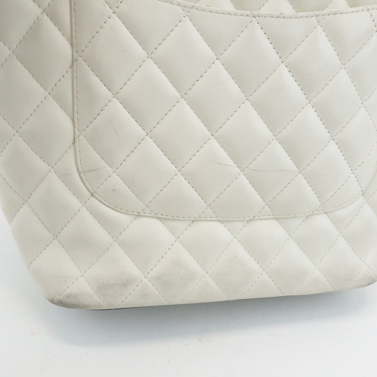 CHANEL Cambon Line Lamb Skin Medium Tote Bag Shoulder Bag A25167 Used