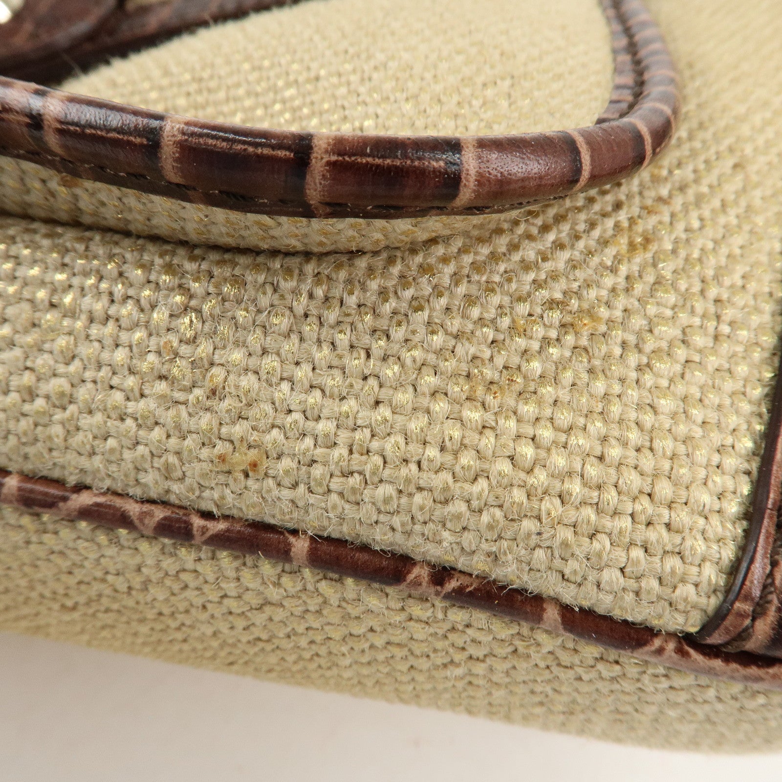 CELINE Straw Leather Boogie Bag Hand Bag Beige Brown Gold HDW Used