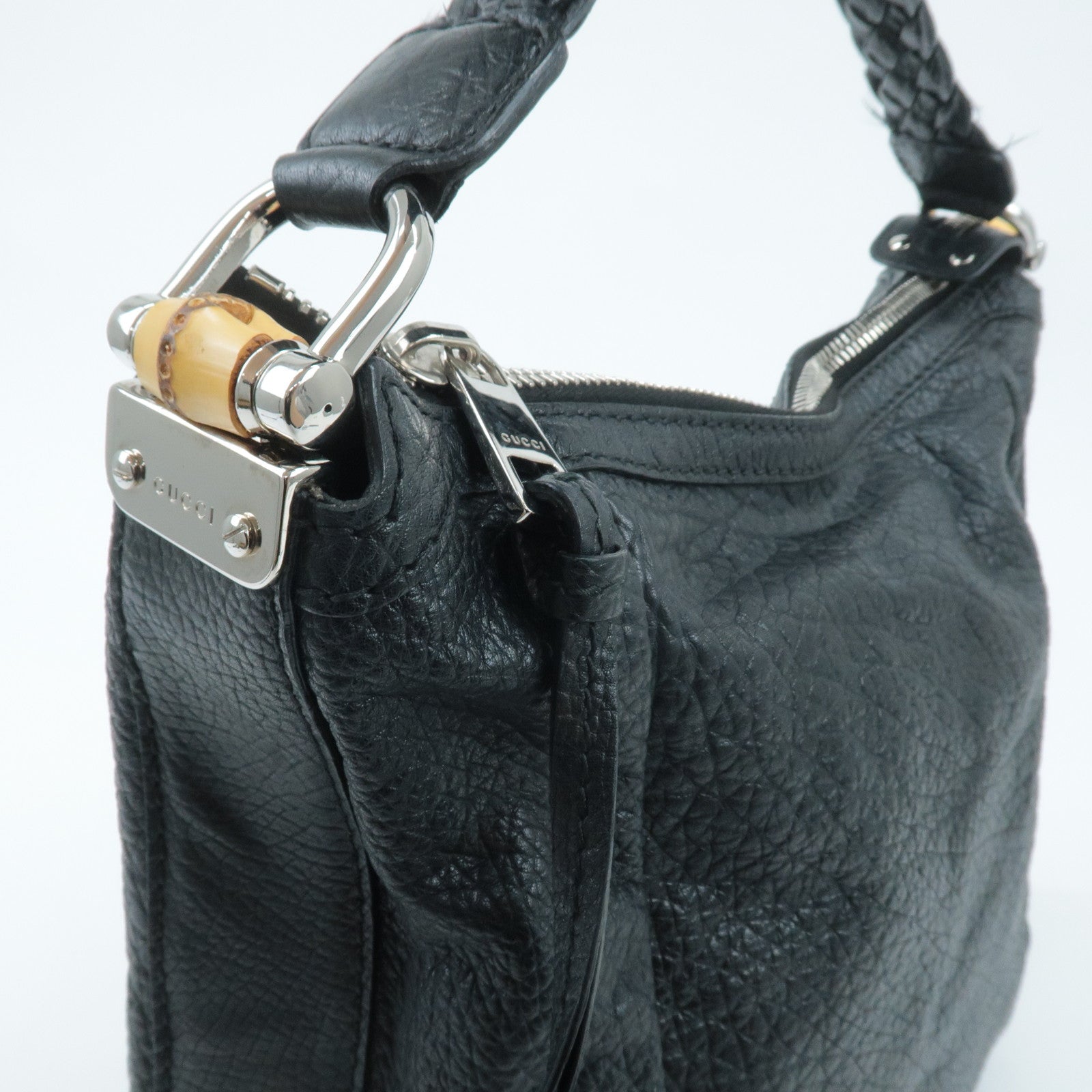 GUCCI Bamboo Leather Shoulder Bag Black 257090 Used